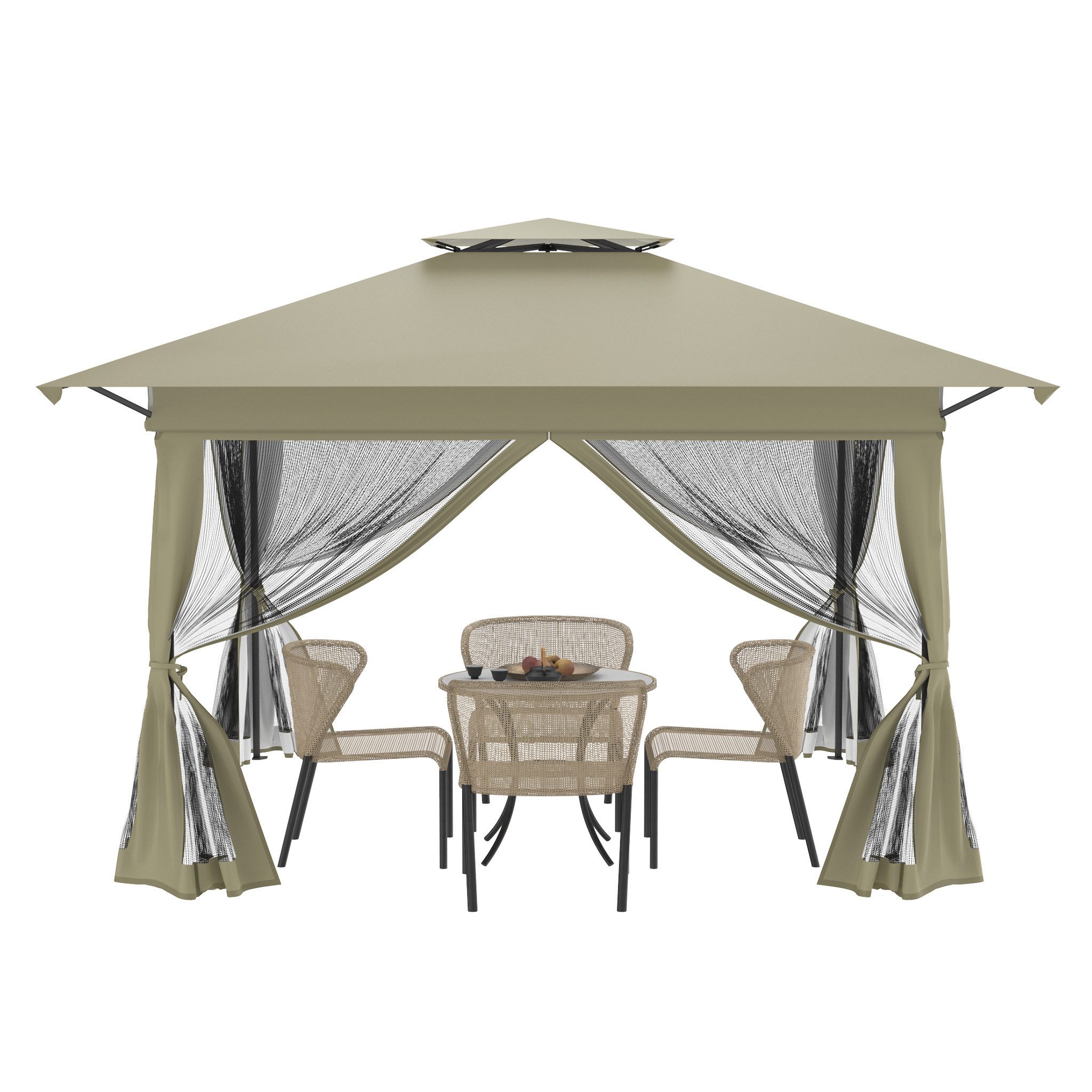 FIVMEN Partyzelt Gartenpavillon Pop Up Pavillon 3.6x3.6m, 3-Stufen Höhenverstellbar