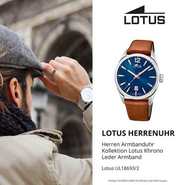 Lotus Quarzuhr LOTUS Herren Uhr Elegant 18693/2 Leder, Herrenuhr rund, groß (ca. 42mm) Lederarmband braun