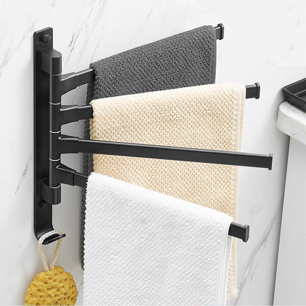 Handtuchhalter, Bohren götäzer 5 ohne Stangen, Drehbarer Badezimmer-Wandhandtuchhalter Handtuchhalter