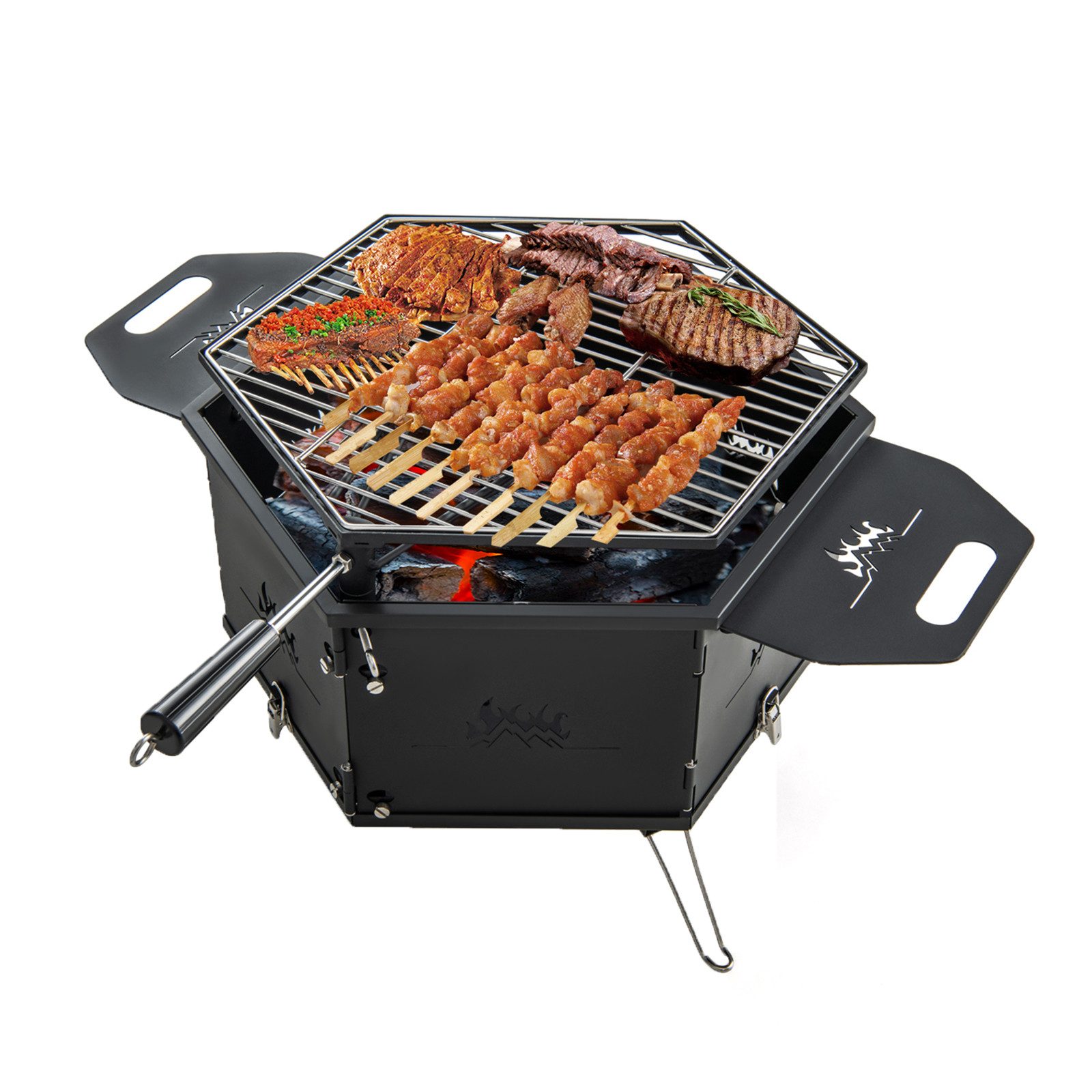 COSTWAY Holzkohlegrill Feuerschale, 3 in 1 Campinggrill, groß Outdoor