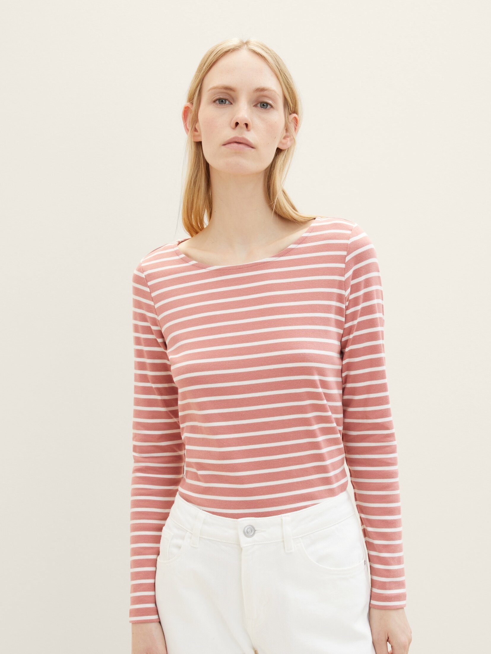 TOM TAILOR T-Shirt offwhite rose Streifenmuster Langarmshirt mit stripe