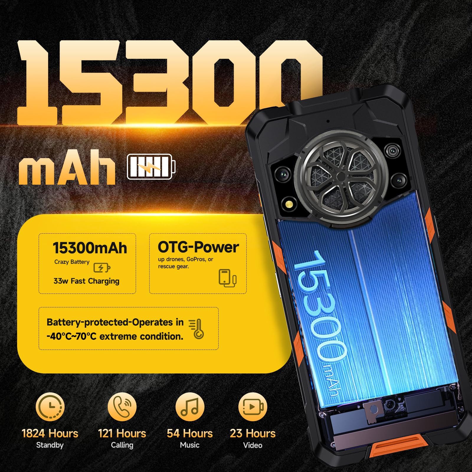 Cubot KingKong Power 5 Outdoor Smartphone (17,48 cm/6.88 Zoll, 128 GB Speicherplatz, 64 MP Kamera, Android 15, 15300mAh, NFC, OTG, IP68 Wasserdicht Baustellenhandy)