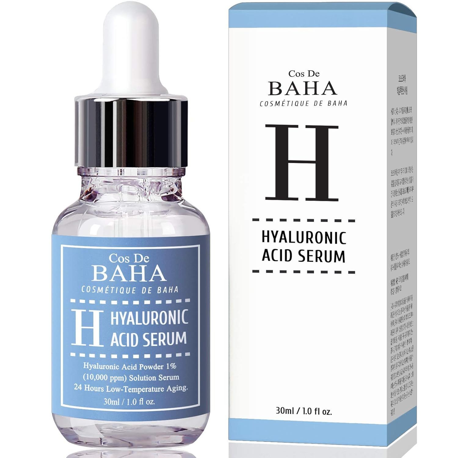 Cos de BAHA Gesichtsserum Pure Hyaluronic Serum 30 ml – Korean K-Beauty Serum mit Sodium Hyaluronate 1% (10.000 ppm), Minimal-Formel – Minimalistische 3-, Inhaltsstoff-Formel mit 10.000 ppm reiner Hyaluronsäure – maximale