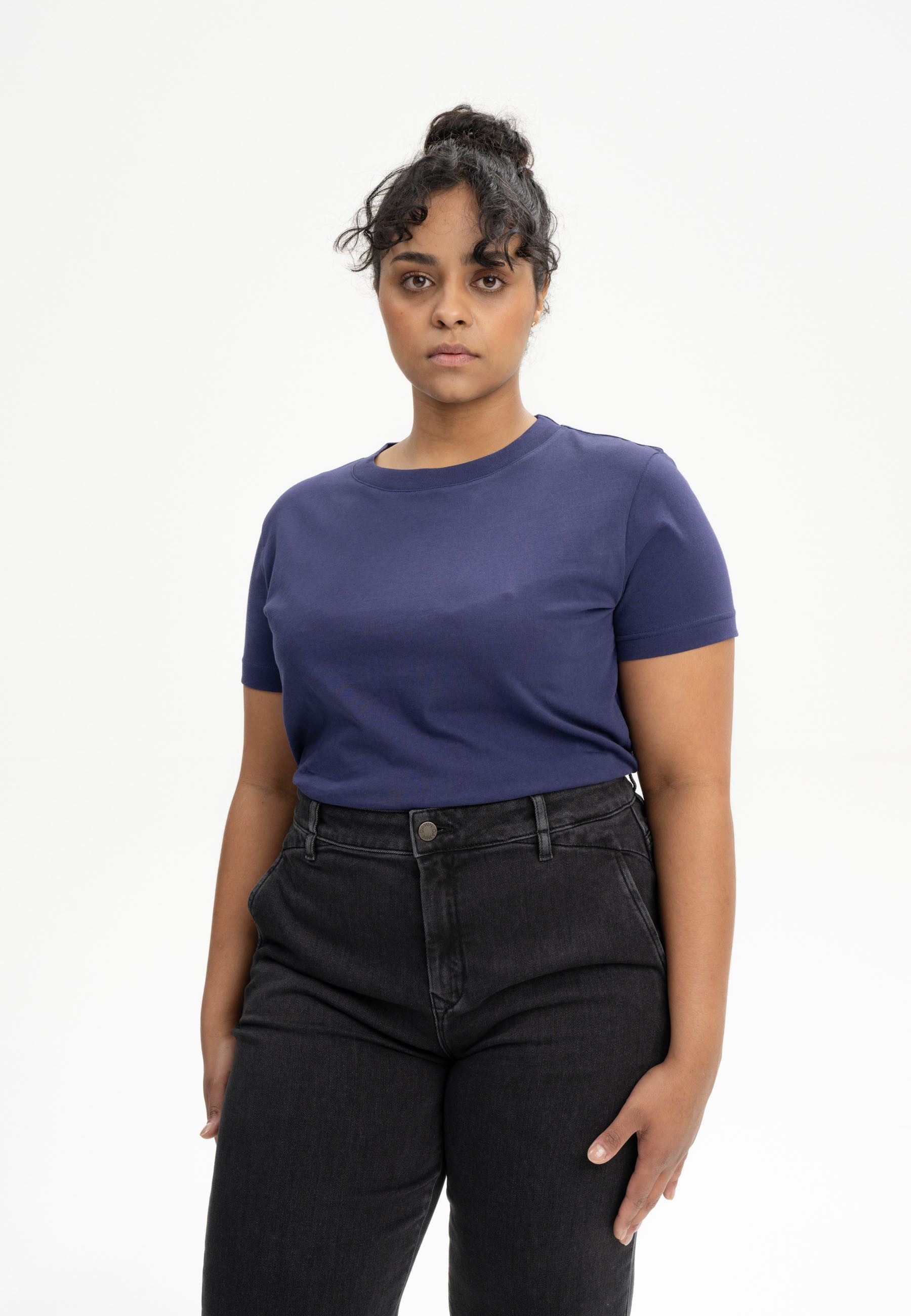 MELA Kurzarmshirt Damen T-Shirt KHIRA Fein gerippter Kragen