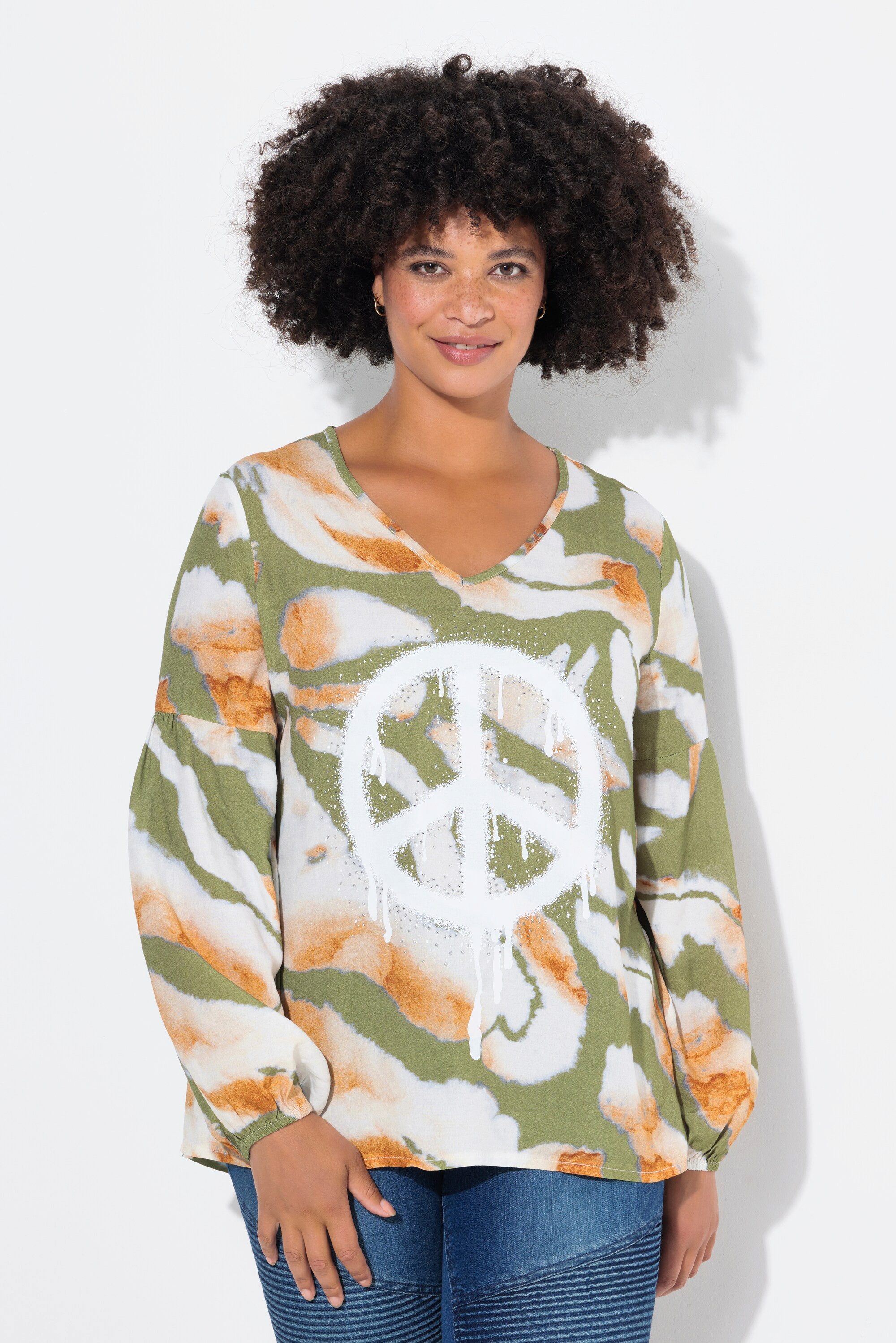Druckbluse Tunika A-Linie Batik-Muster Peace-Zeichen