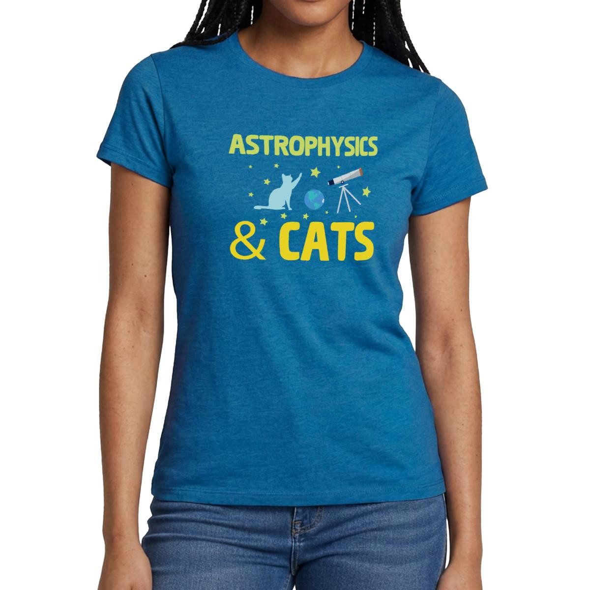 Spreadshirt T-Shirt Astrophysics & Cats, Katze Und Weltraum Frauen T-Shirt (1-tlg) Slim Fit, fällt klein aus