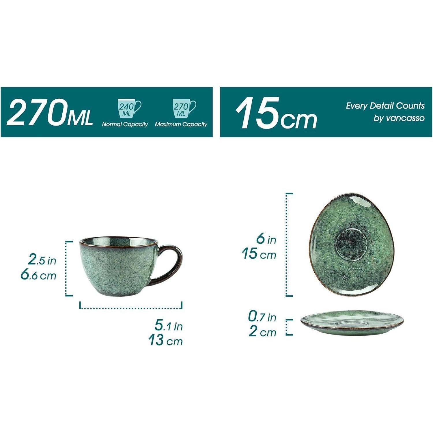LuxusKollektion Kaffeeservice Kaffeeservice Steingut 8Tlg Kaffeetassen 8-teiliges Kaffeeservice Grün