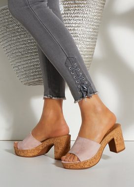 LASCANA Pantolette Mule, Sandale, offener Schuh aus Leder, Blockabsatz, Kork-Optik