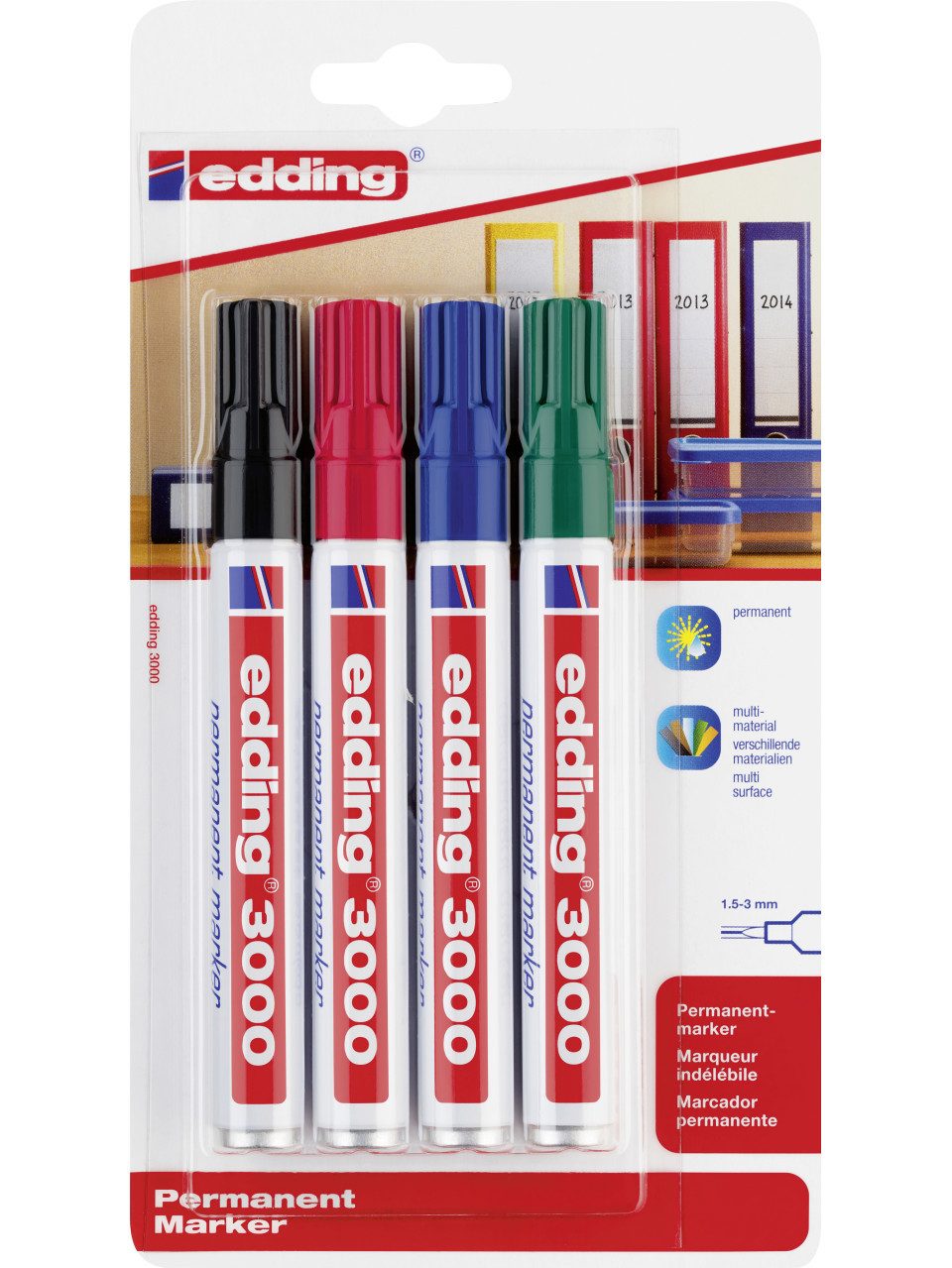 Permanentmarker Edding 3000 Permanent Marker 4er Set 1,5 - 3 mm