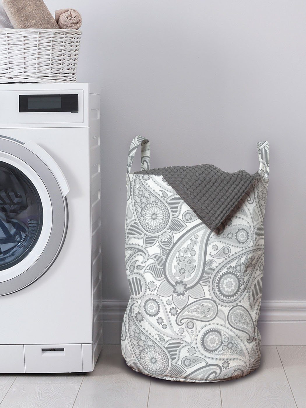 Abakuhaus Wäschesäckchen Wäschekorb mit Digitales Waschsalons, Paisley Persian für Blatt Griffen Kordelzugverschluss