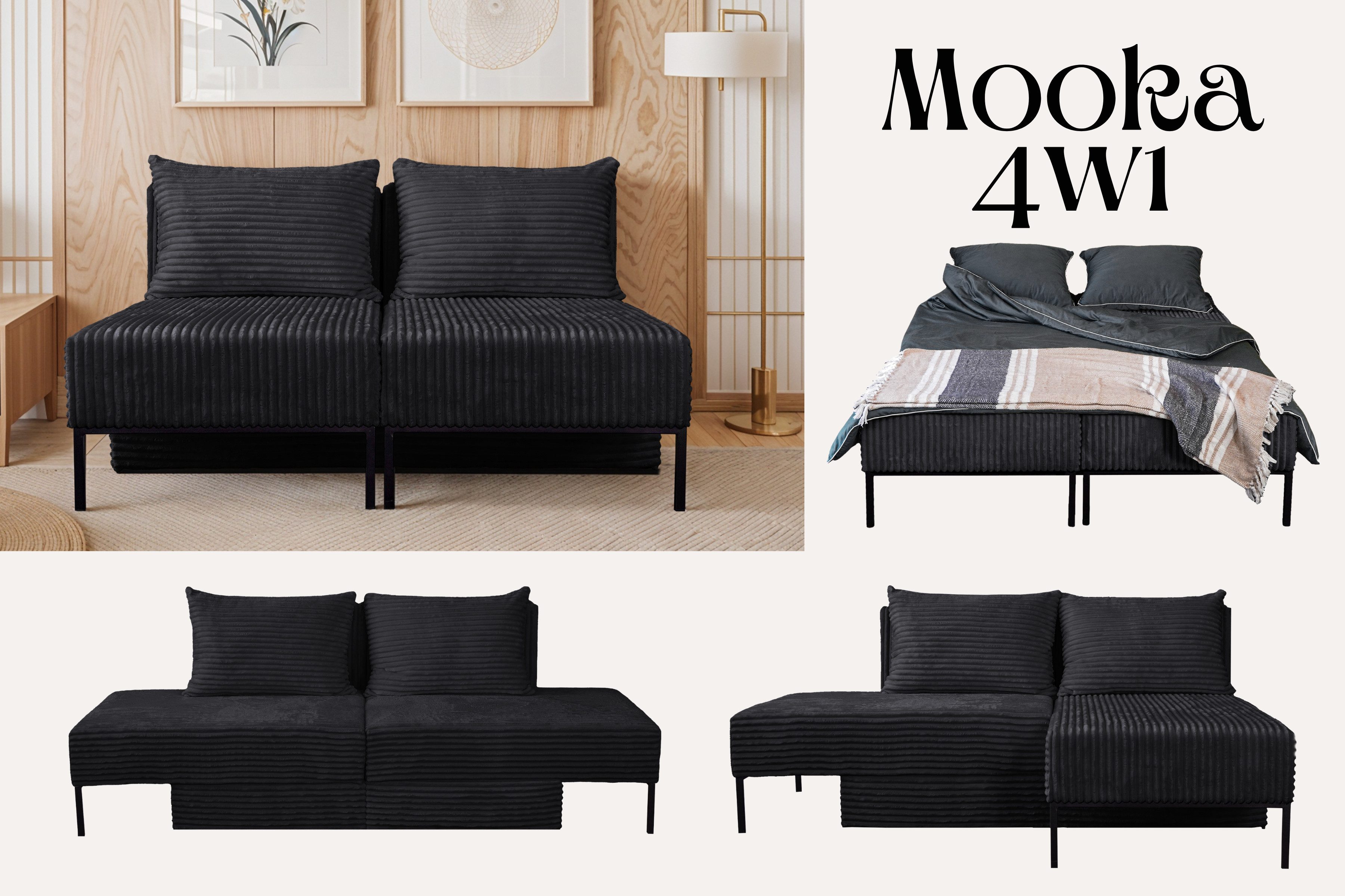 Kaiser Möbel Chaiselongue Sofa,Ecksofa, Betten, MOOKA 4in1-Multifunktions-System