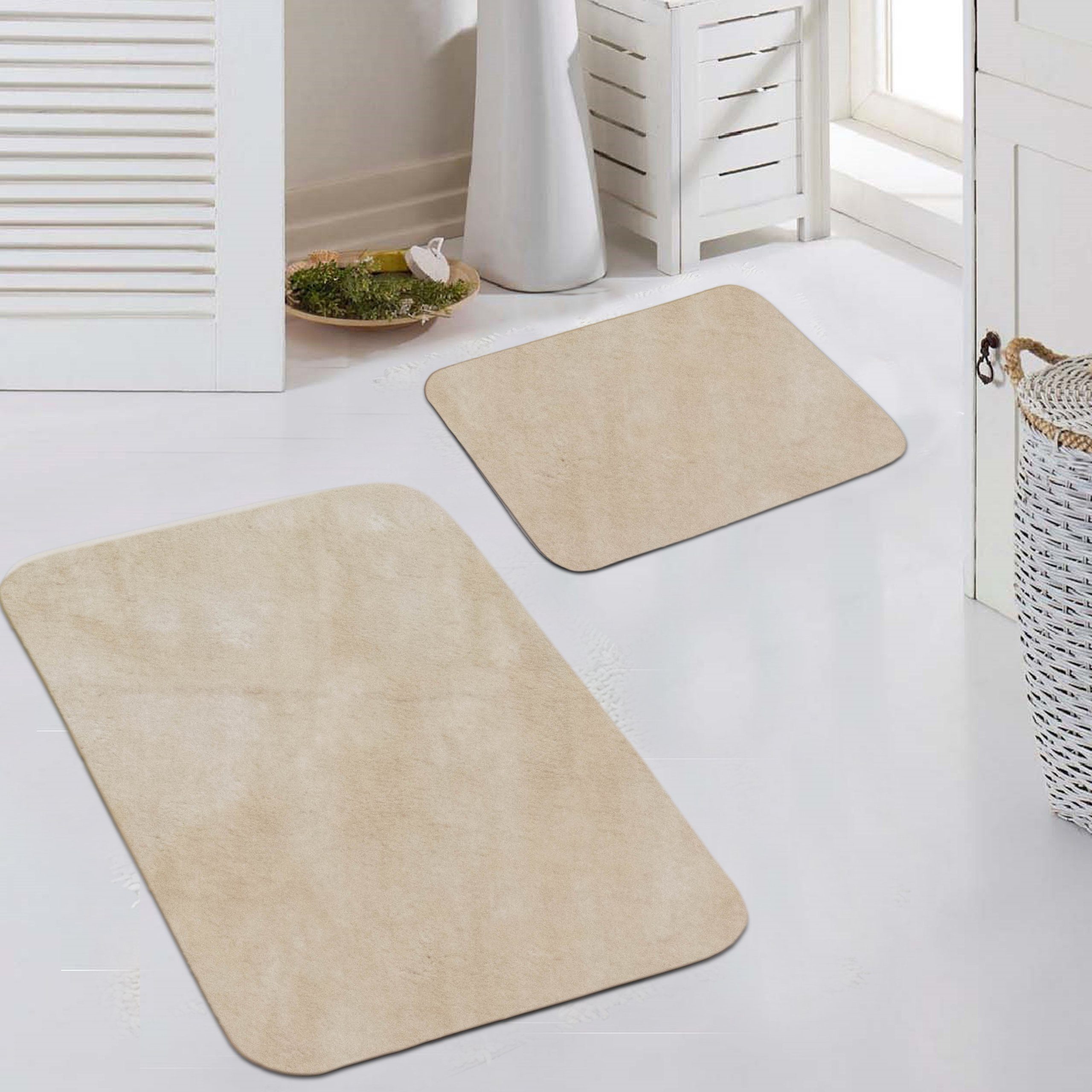 Carpetia Teppich Teppich Shaggy Flokati Badezimmer waschbar in beige, Bad Set, Höhe: 18 mm