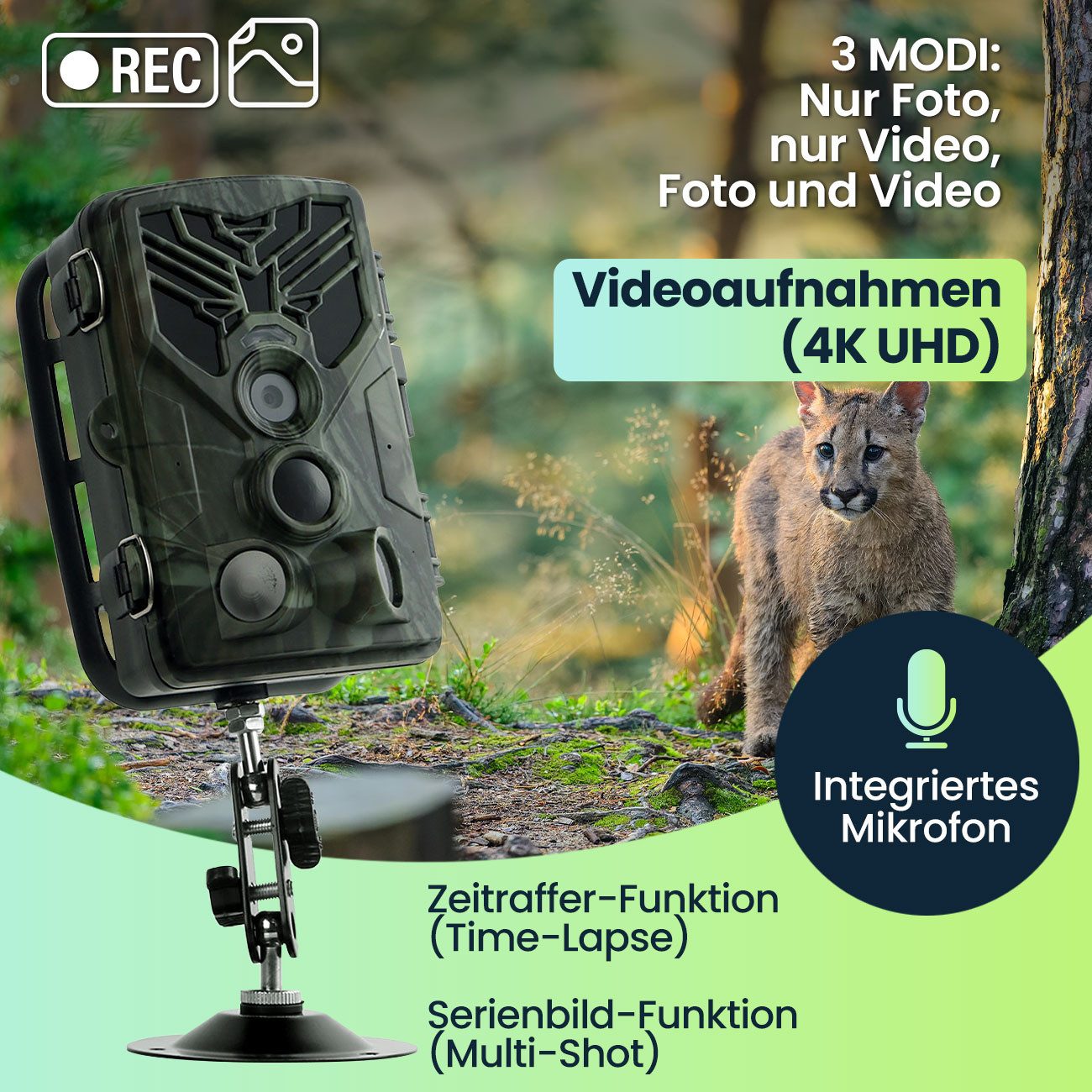 Casativo Wildkamera WLAN-Liveübertragung, 2 PIR, Nachtsicht & 8 Mon. Stand-by (1-tlg., 4K-UHD-Wildkamera) – Bild 4 von 5