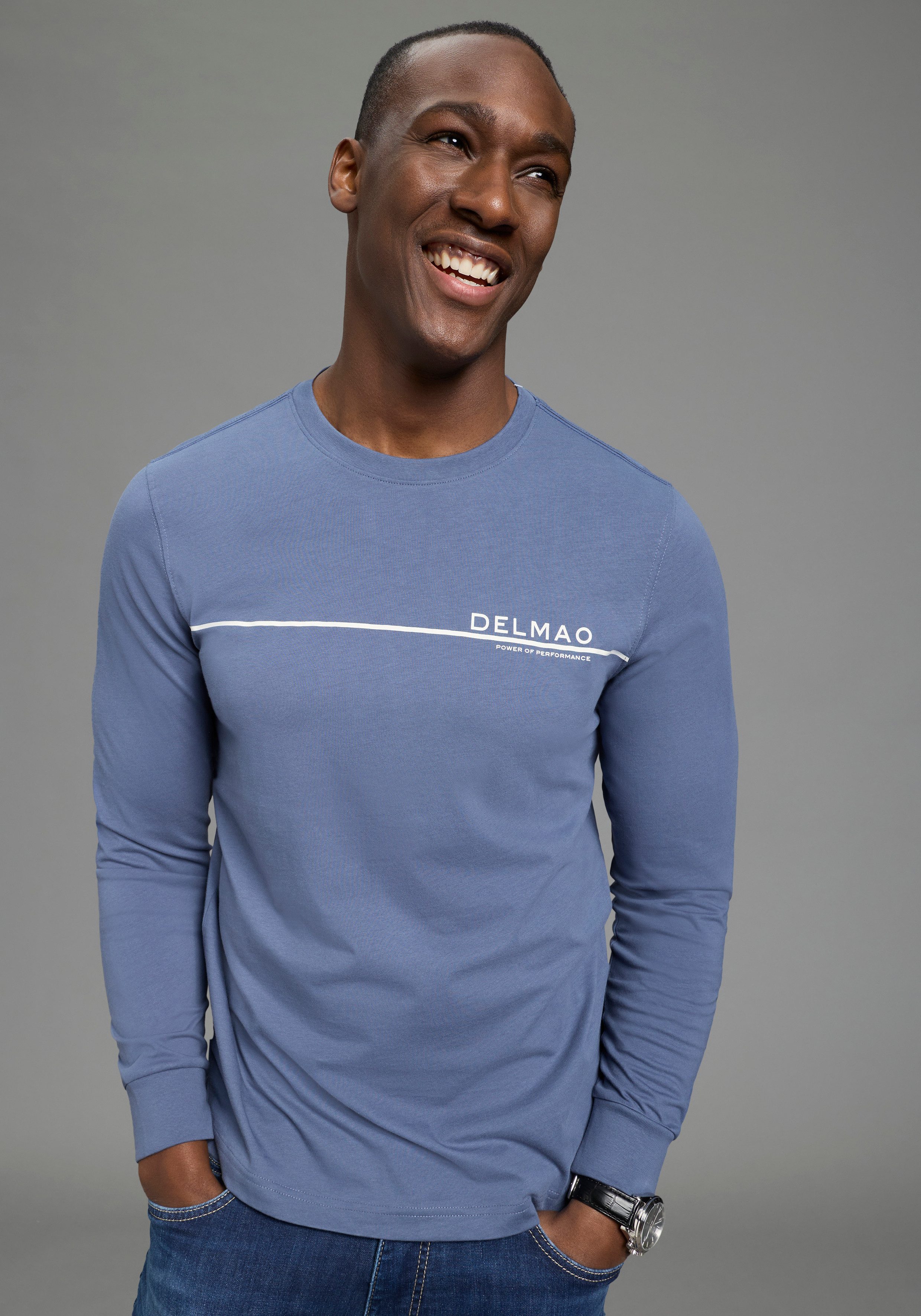 DELMAO Rundhalsshirt Neue Kollektion casual Stil, langarm, schmale Passform, mit Print
