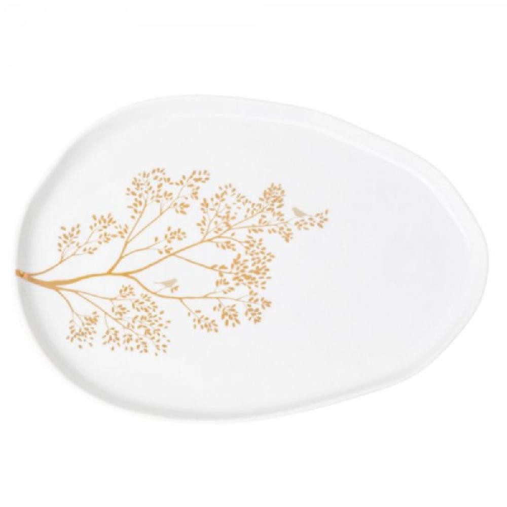 Räder Servierschale Design Schale Goldzweig Goldvogel Baum Weiß-Gold (28,5x20cm)