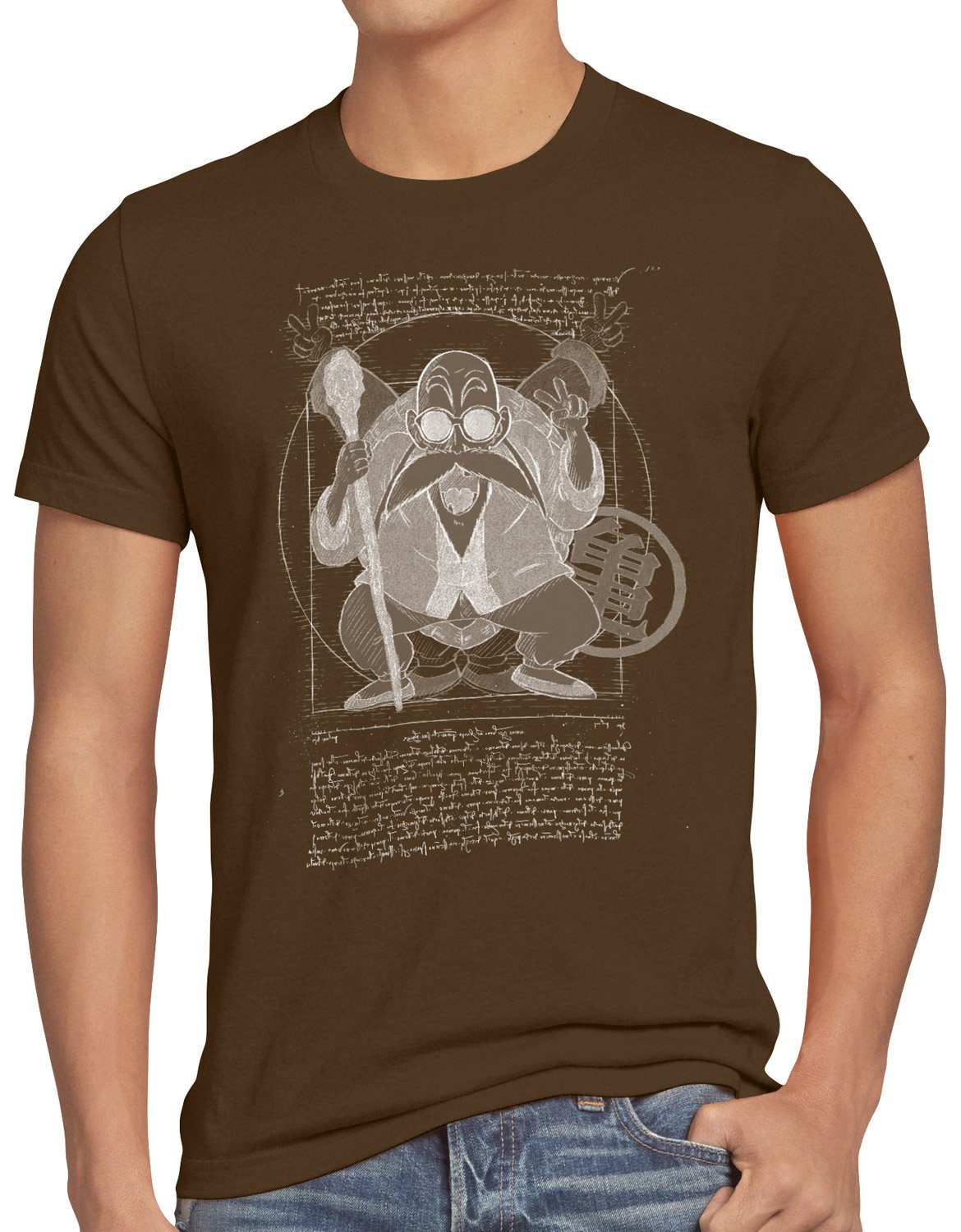 style3 Print-Shirt Herren T-Shirt Vitruvianischer Muten Roshi songoku Z da vinci braun
