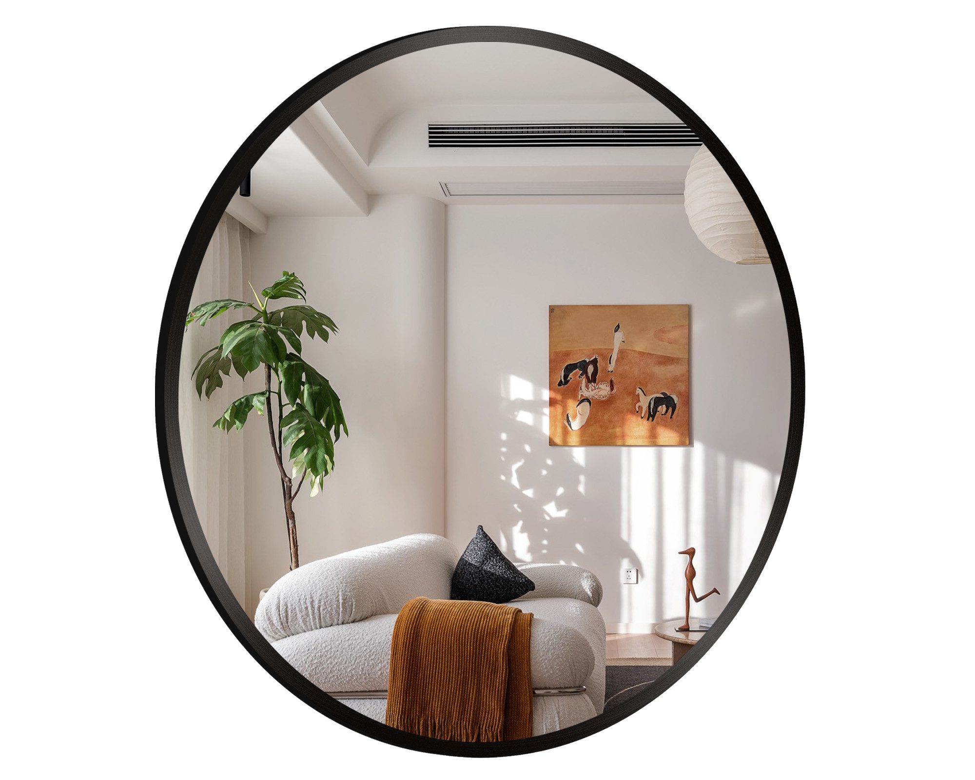 Boromal Wandspiegel Spiegel Rund 60 cm Schwarz Metall Rahmen Wand Flurspiegel Badspiegel, für Badezimmer Waschtisch Wohnzimmer Schlafzimmer Esszimmer Eingänge