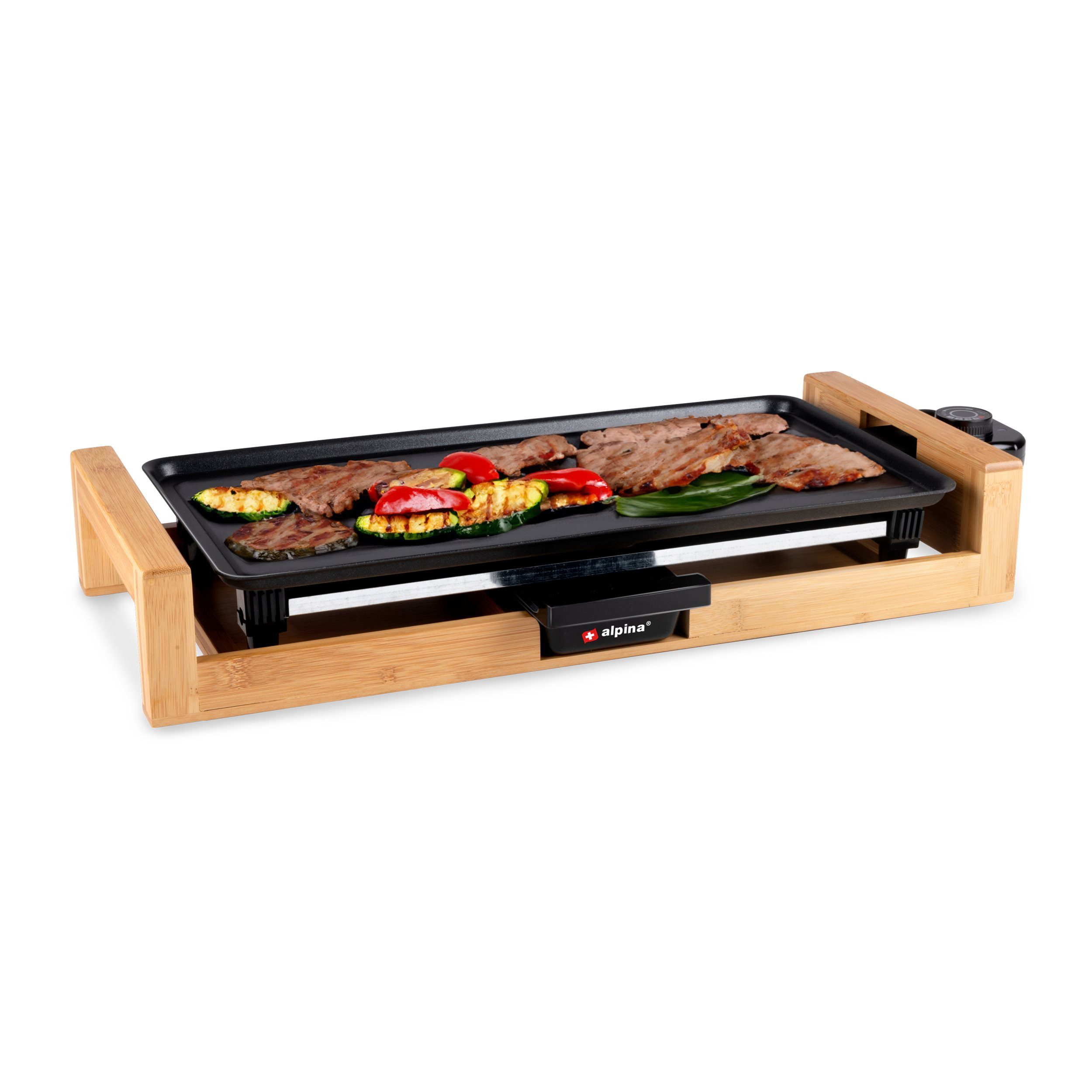 Alpina Grillplattenaufsatz alpina Tischgrill 2000W, 43 x 22,5 CM, Aluminium