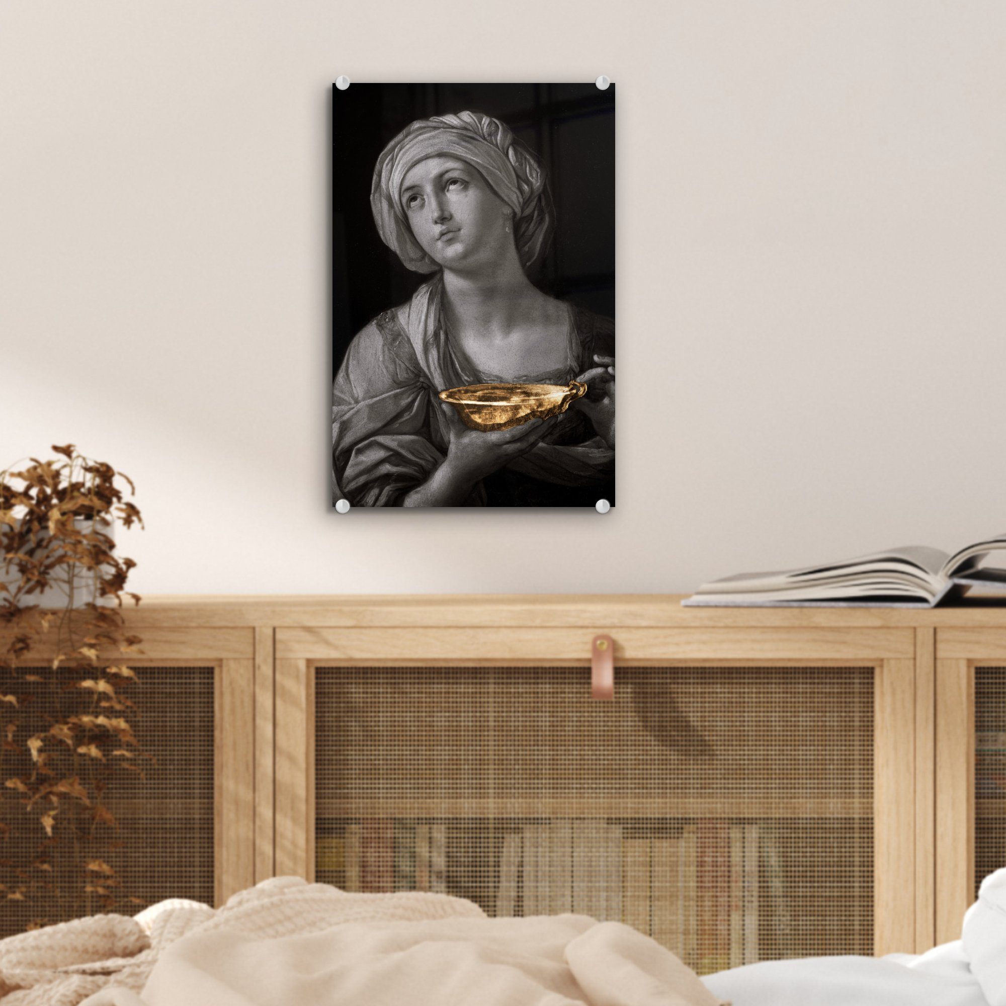 einer Frau - Reni Acrylglasbild Bildnis Foto auf - Wandbild Guido Glasbilder St), Glas (1 Glas MuchoWow - Wanddekoration - Gold, auf Bilder -
