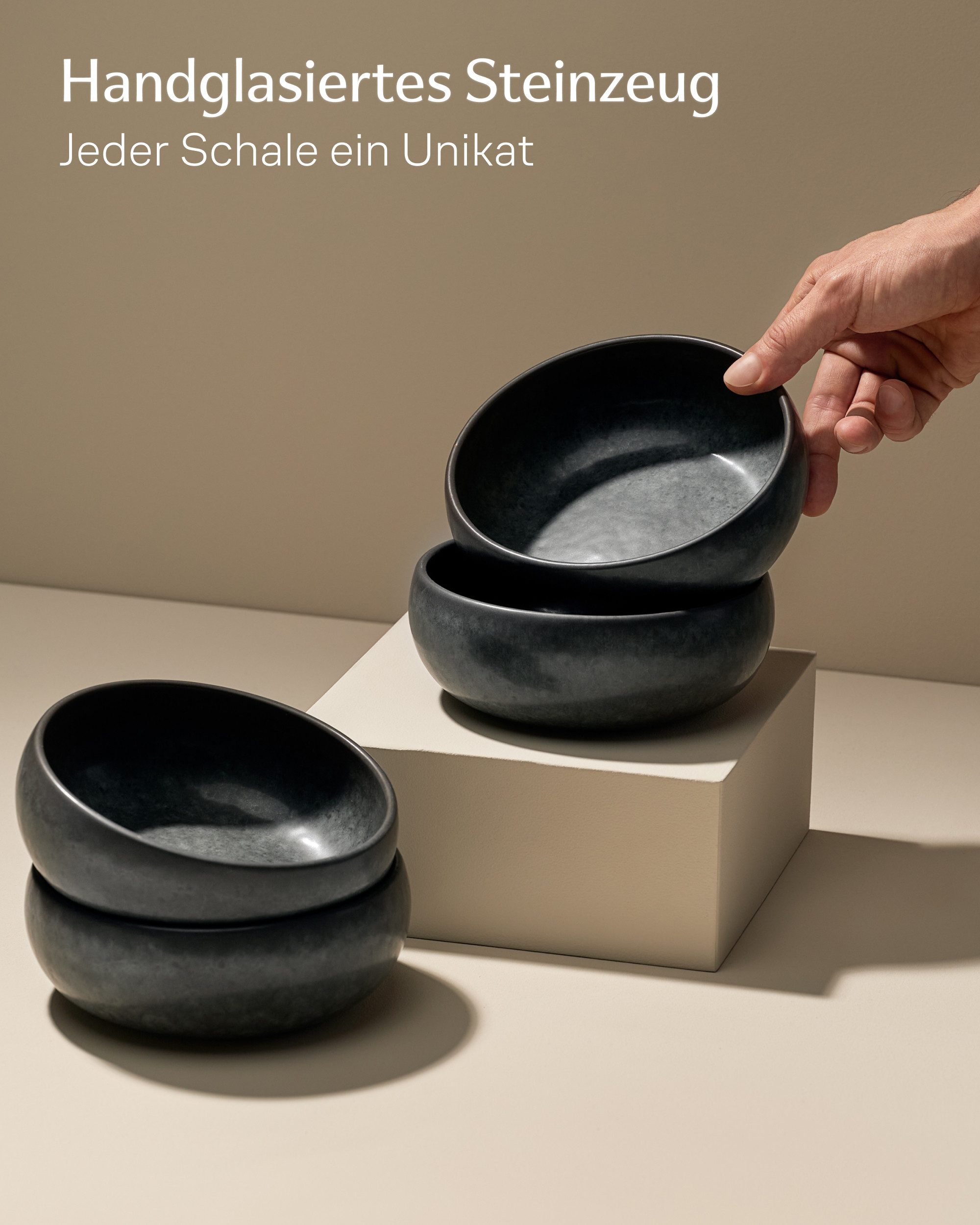 Cosumy Schüssel Tiefe Teller Set 750 ml, 4er Set, Suppenteller & Pastateller, Steingut, (Set, 4-tlg), Suppenteller, Pastateller & Müslischale in einem, 750 ml