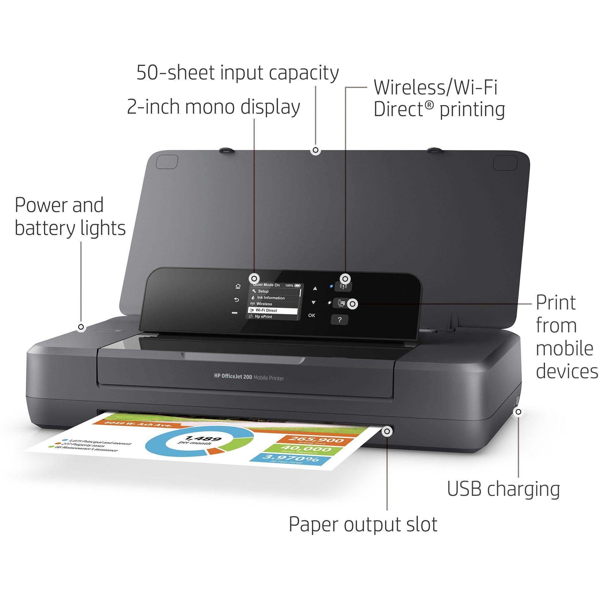 HP OfficeJet 200 Mobildrucker mobiler Drucker, (WLAN (Wi-Fi)
