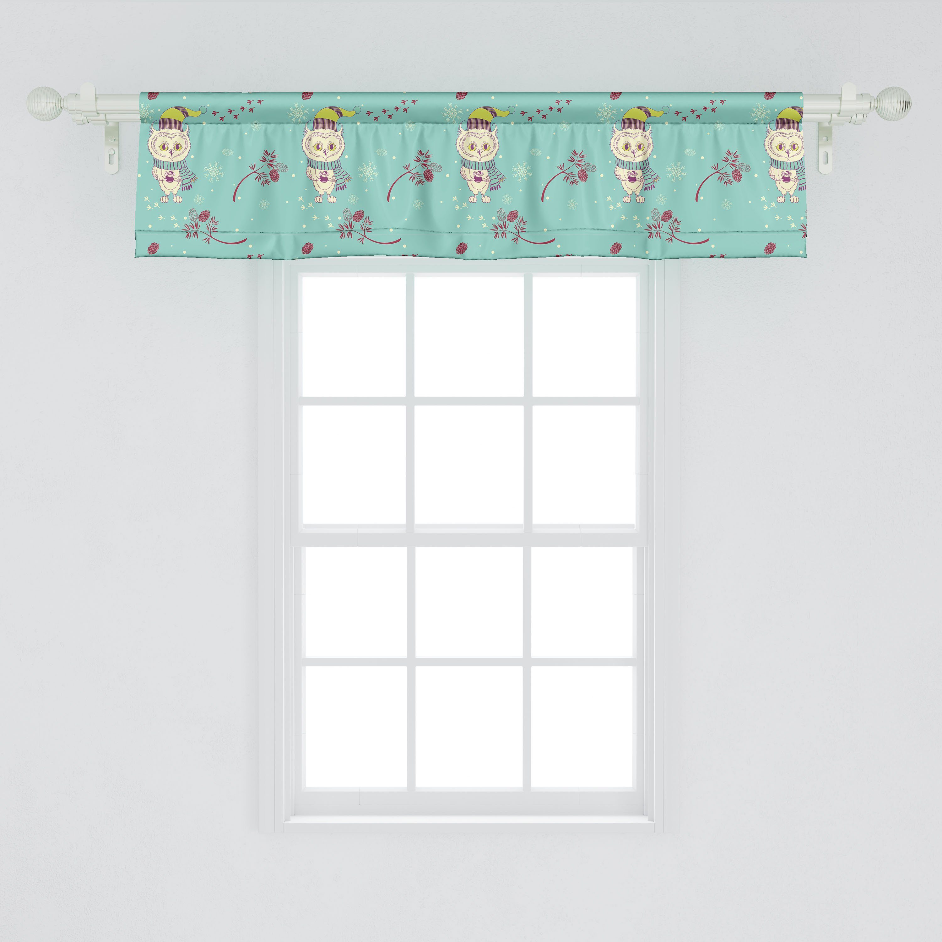 Schnee Dekor Microfaser, mit für Küche Scheibengardine Stangentasche, Volant Vorhang im Abakuhaus, Schlafzimmer Eulen Winter-Vogel