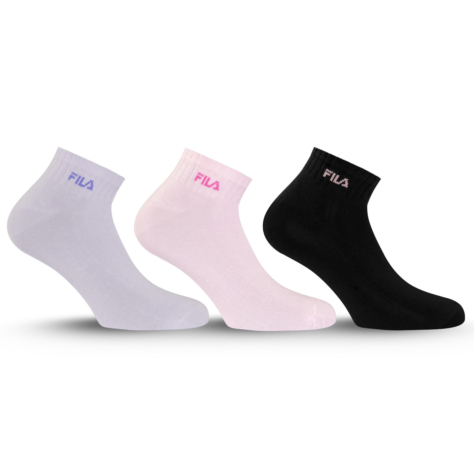 Fila Kurzsocken (3 Paar) Cotton-Mix, Rippenbündchen, Logoschriftzug