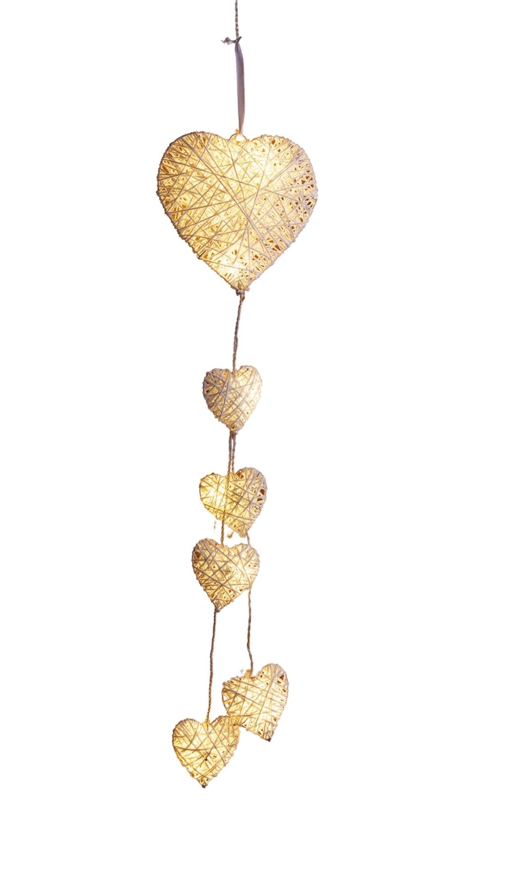 Dekoleidenschaft Dekohänger mit 6 beleuchteten Herzen in weiß 65 cm hoch, L günstig online kaufen