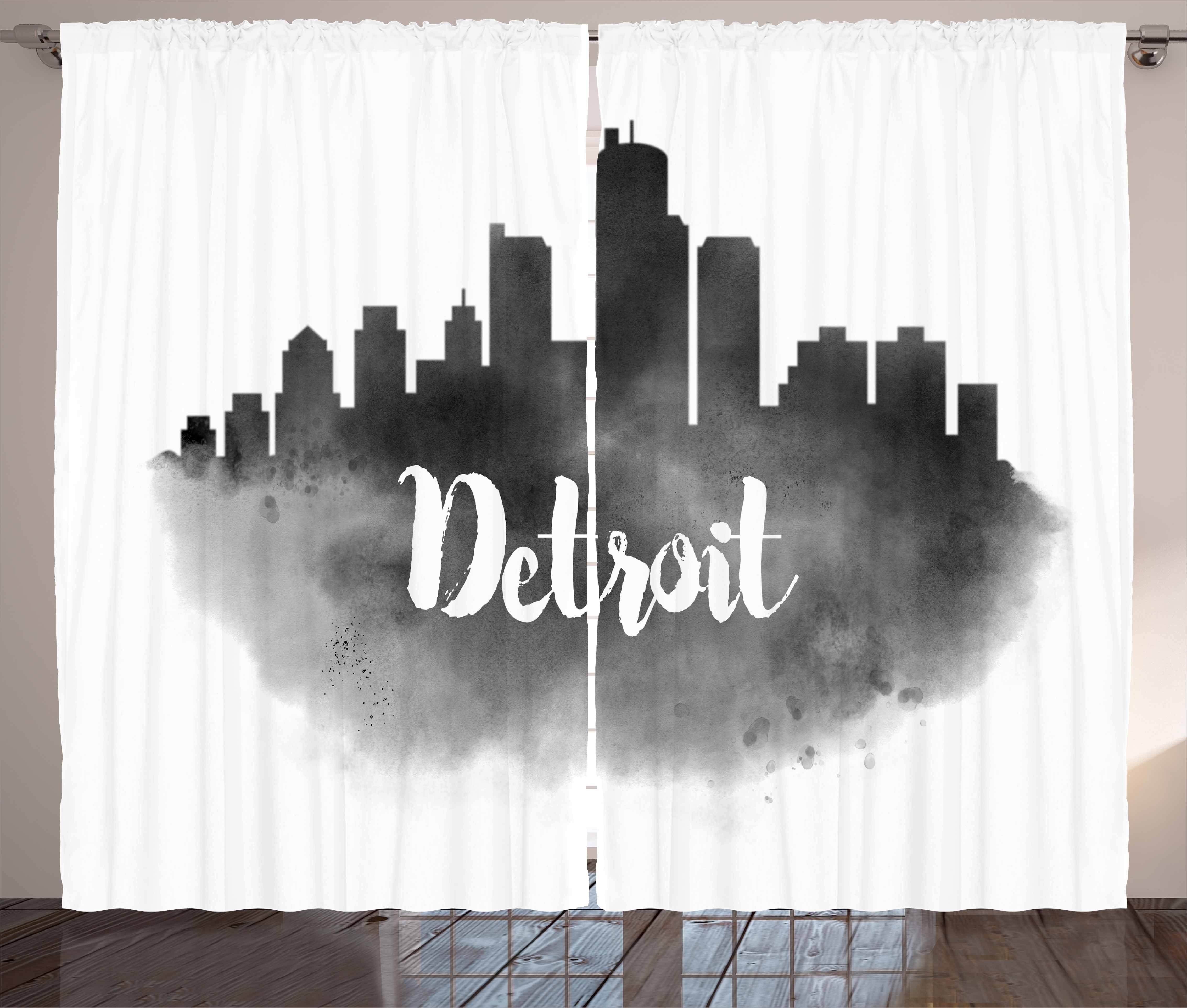 Gardine Schlafzimmer Abakuhaus, Kräuselband und Vorhang Detroit Schlaufen Schwarz Haken, mit Smoky Stadtbild