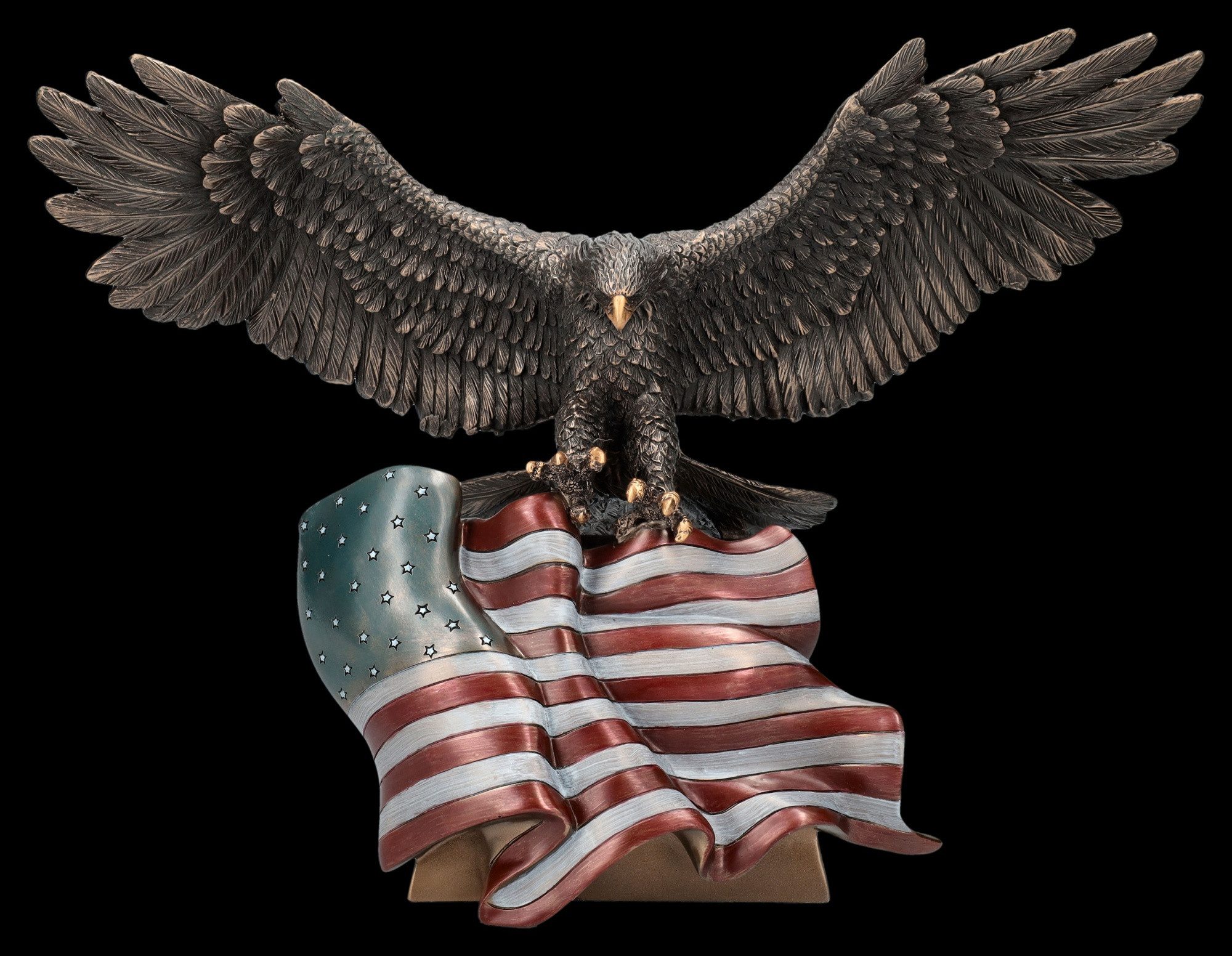 Figuren Shop GmbH Dekofigur Adler Figur mit Amerikanischer Flagge - Dekofigur Vogelfigur USA Fahne