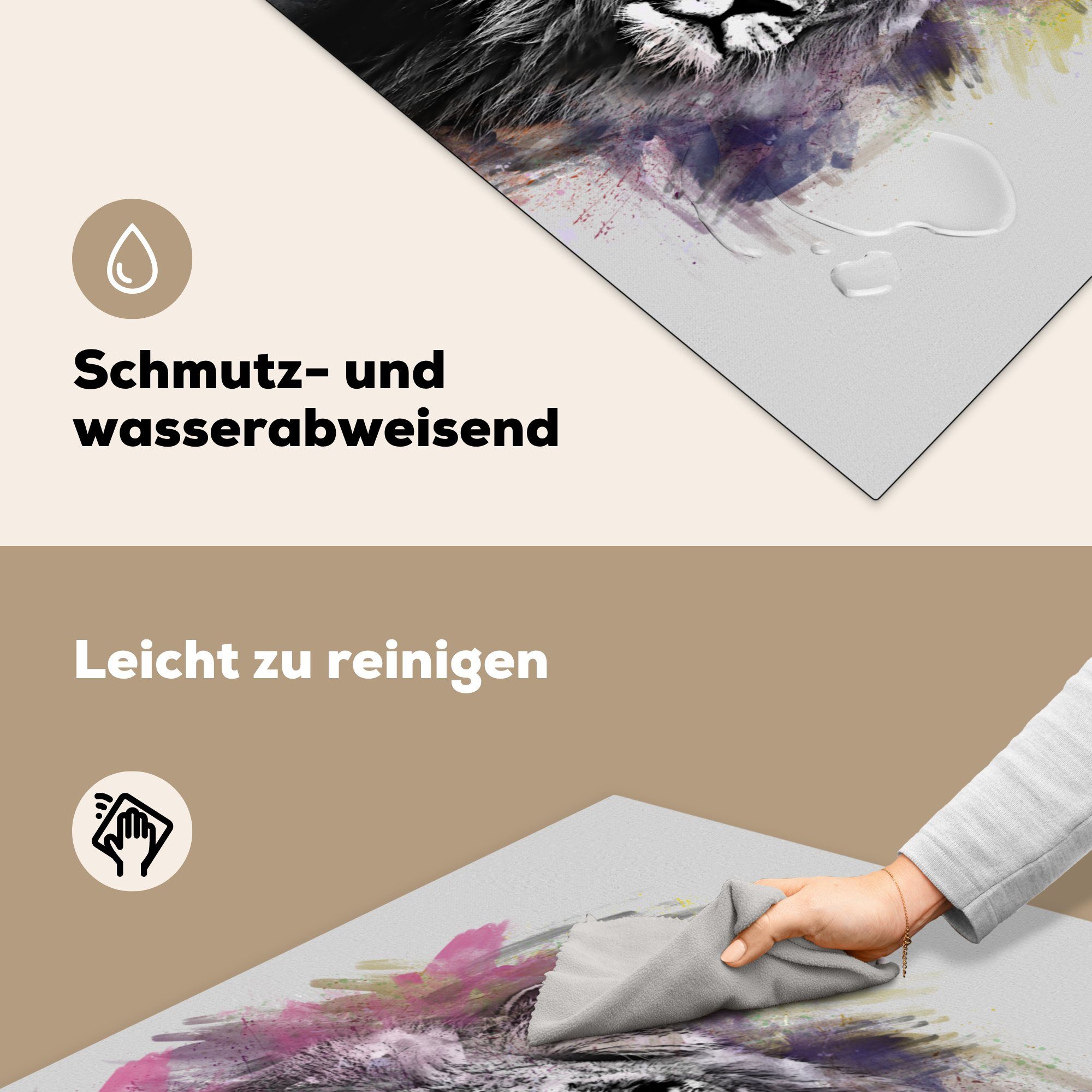 Löwe - Weiß, Arbeitsplatte - Schwarz cm, für Vinyl, 78x78 Farben Ceranfeldabdeckung, tlg), - Herdblende-/Abdeckplatte (1 küche MuchoWow