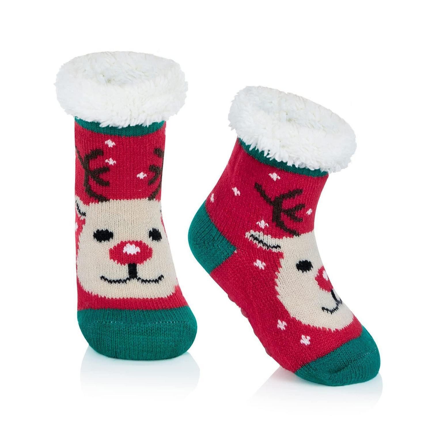 LuxusKollektion Kuschelsocken Kindersocken Roter Elch 6-18M