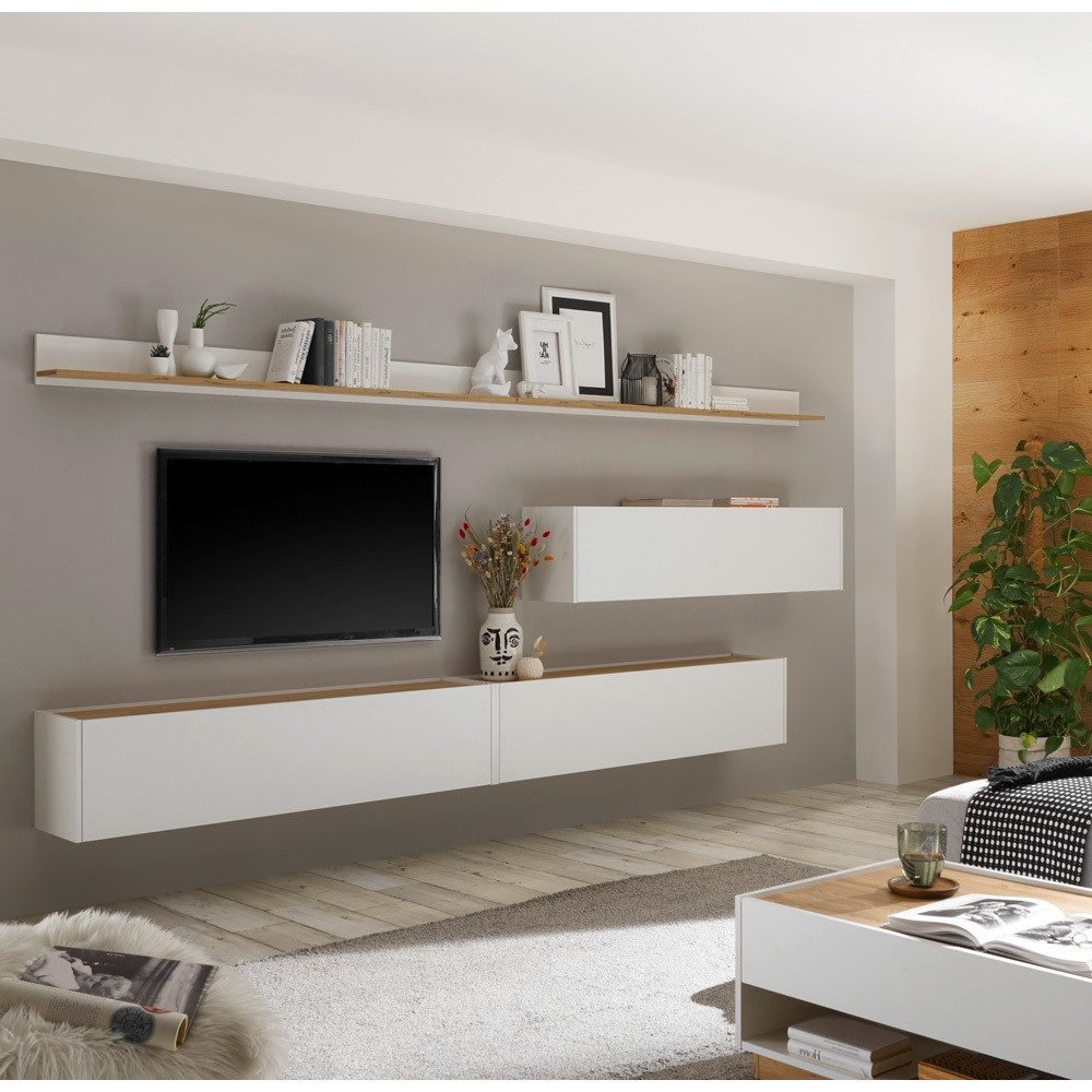 Lomadox Wohnwand CRISP-61, (5-St), weiß mit Absetzungen in Wotan Eiche Nb. günstig online kaufen