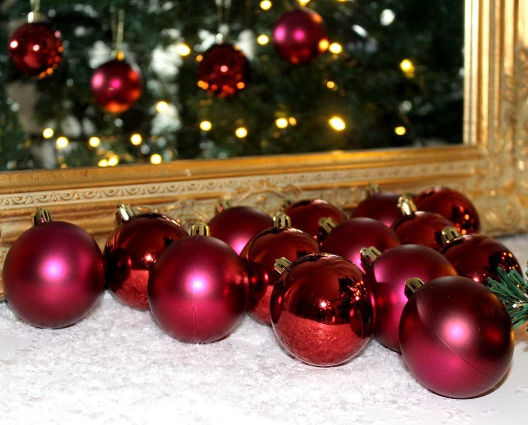 Weihnachtsbaumkugeln Christbaum Weihnachtsbaum Weihnachtskugeln Kugeln Kunststoff 12er LB Tannenbaum Christbaumschmuck H&F Lilienburg Christbaumkugeln rot SET Christbaumschmuck