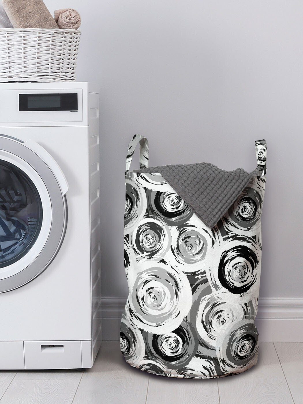 Abakuhaus Wäschesäckchen Griffen Kreise Kordelzugverschluss Wäschekorb Abstrakt mit Moderne Waschsalons, minimalistische für