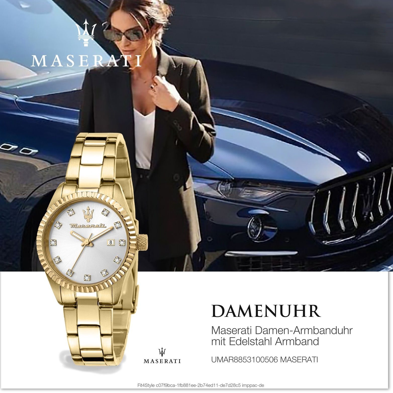 Quarzuhr Edelstahlarmband, Gehäuse, mittel silber (ca. MASERATI Edelstahl 31mm) Maserati Armband-Uhr, rundes Damenuhr