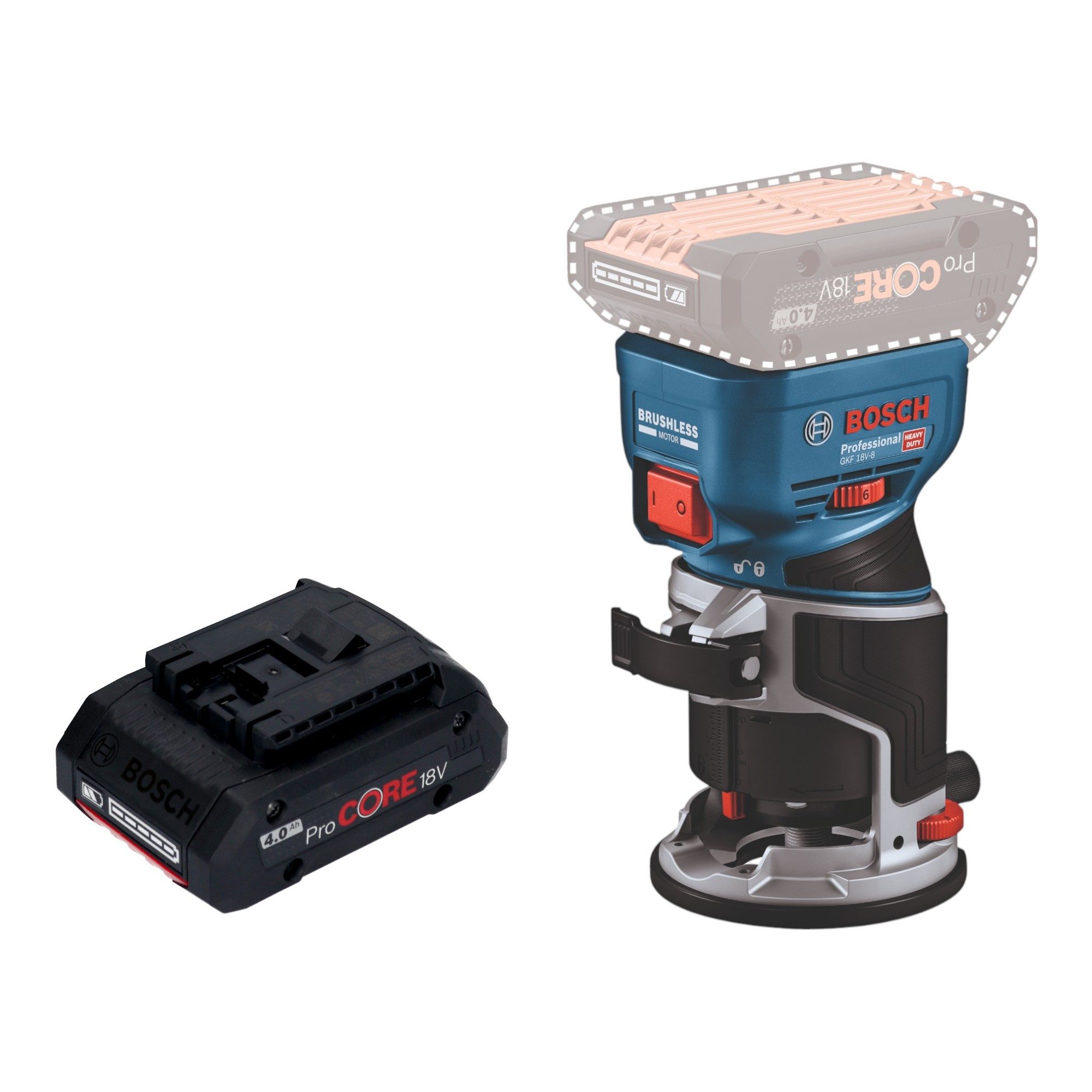 Bosch Professional Oberfräse GKF 18V-8 Professional 18 V + 1x ProCORE Akku 4,0 Ah - ohne Ladegerät