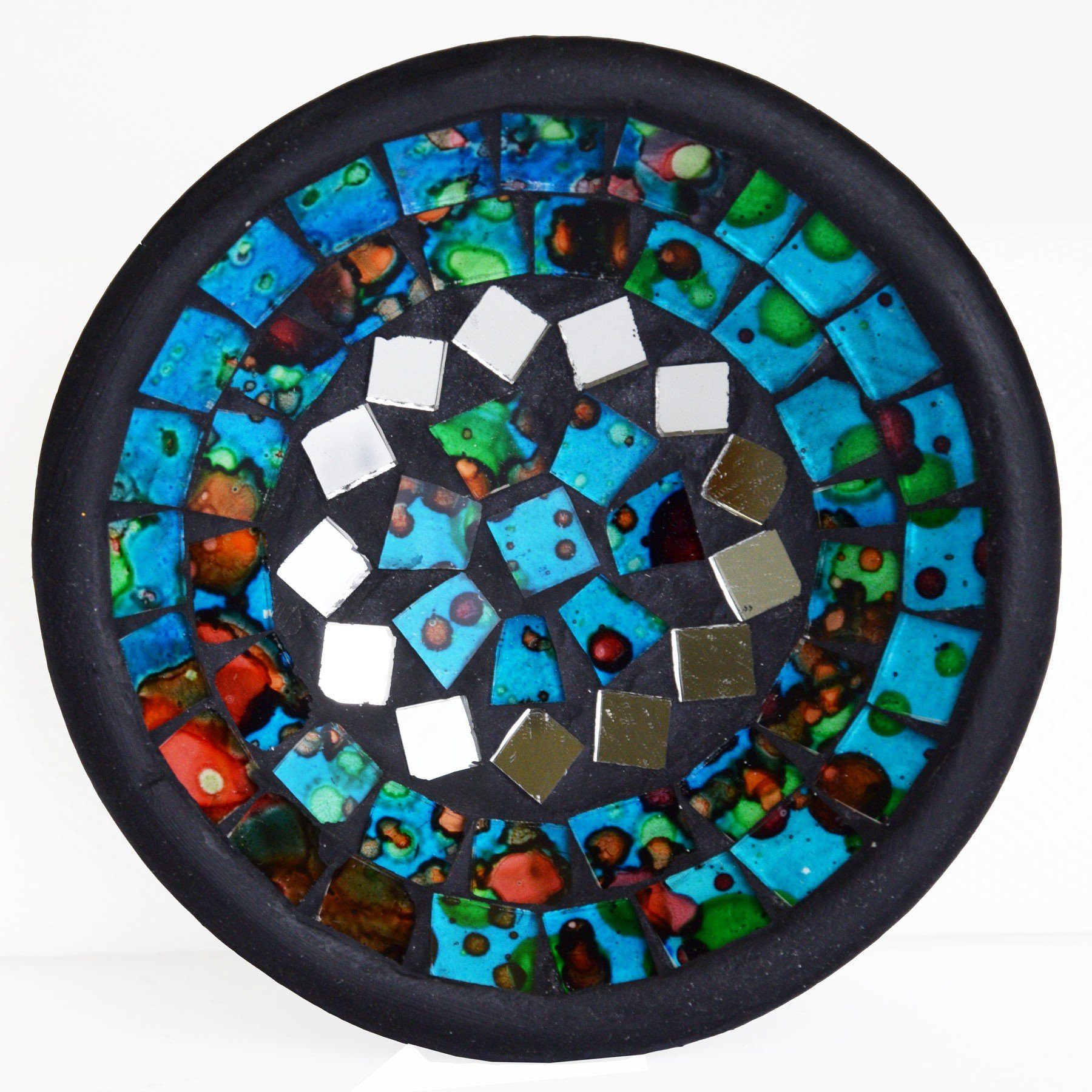 SIMANDRA Dekoschale Mosaik Schale Rund mit Spiegel ø ca. 12 cm (1 Stück) Blau