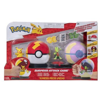 Jazwares Actionfigur Pokémon Attack Game Pikachu mit Turboball vs. Geckarbor mit Heilball