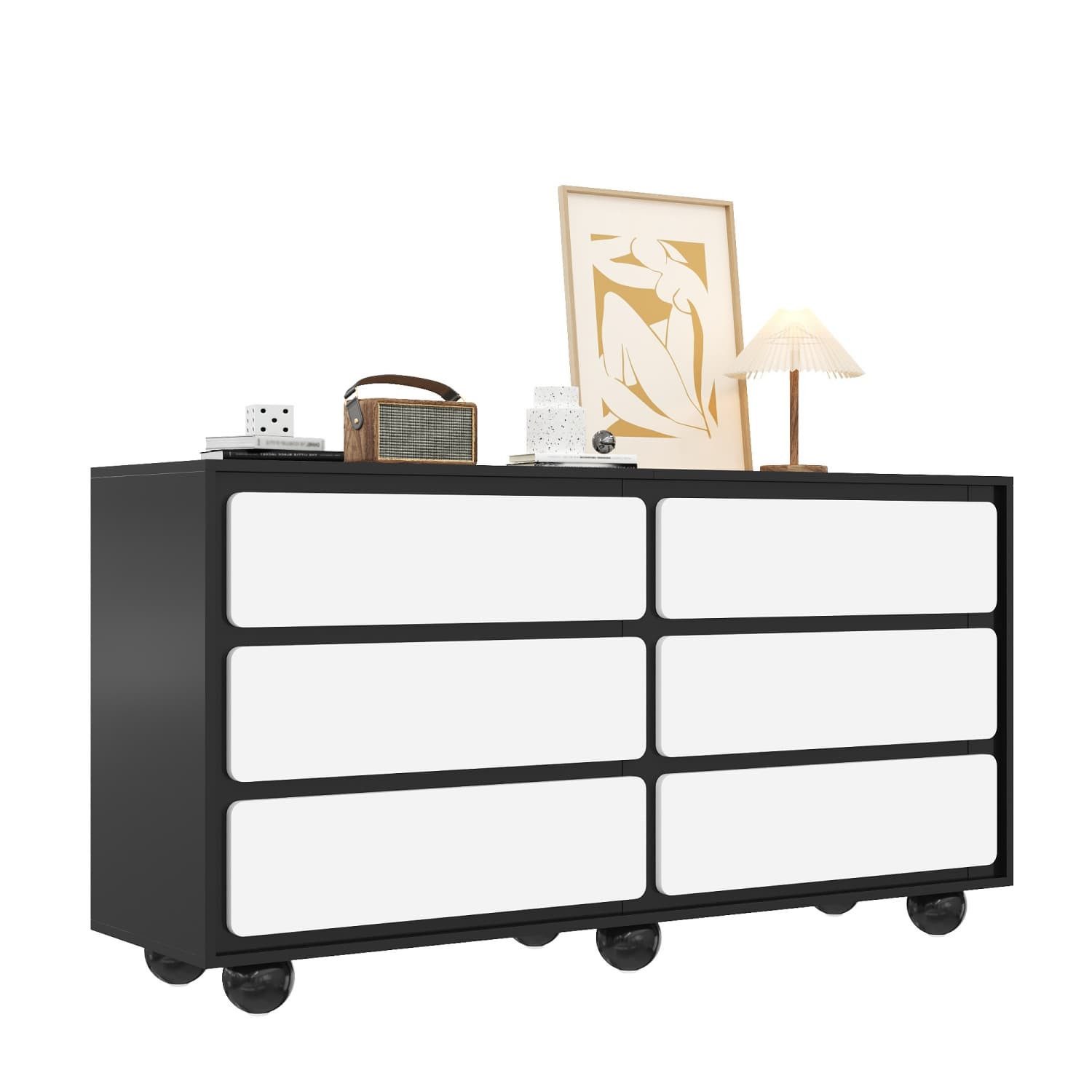 autolock Kommode Sideboard, stilvolle Kommode mit sechs Schubladen,im modernen Design, 140×38×74,5cm,Frisiertisch, Beistelltisch,praktische Funktion