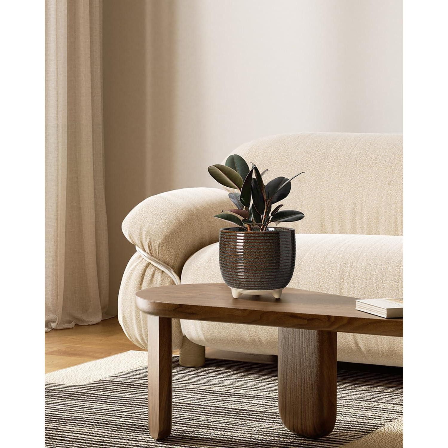 LuxusKollektion Blumentopf Blumentopf Keramik Füße 12cm 16cm Set 2er Reaktive Glasur Schwarz