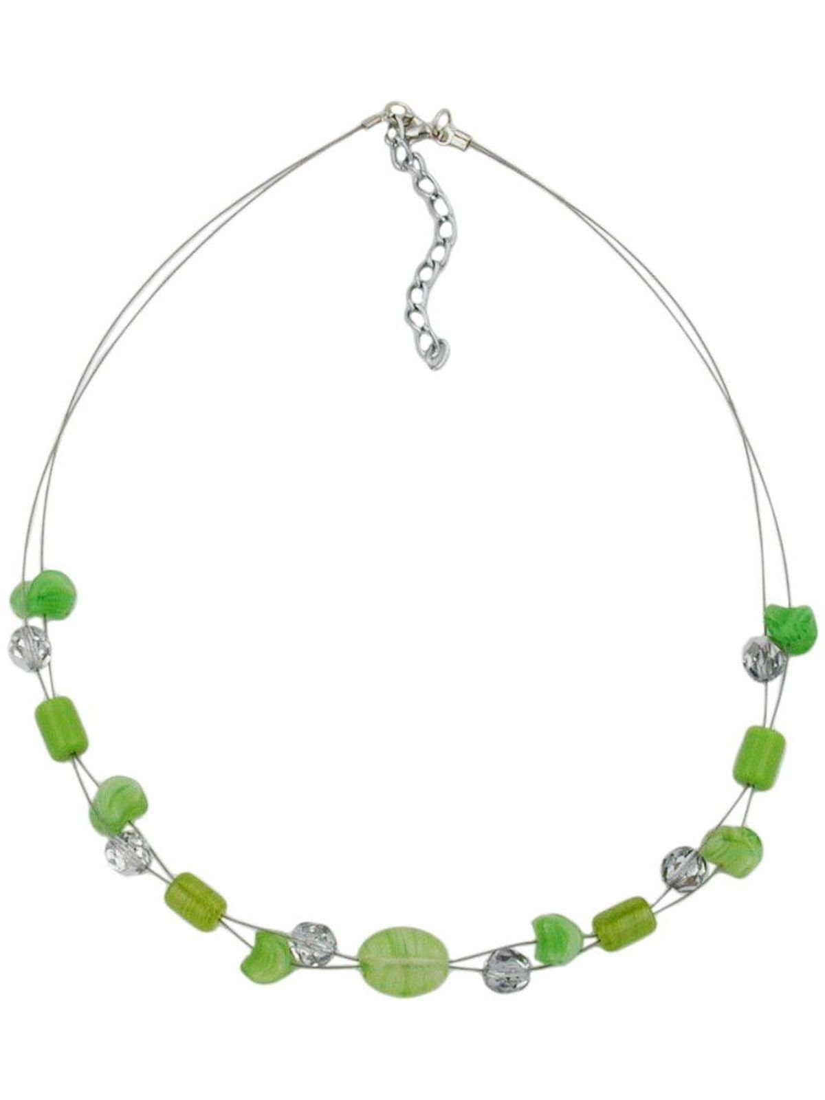 Gallay Perlenkette Drahtkette mit Glasperlen lindgrün und kristall-silberverspiegelt 45cm (1-tlg)
