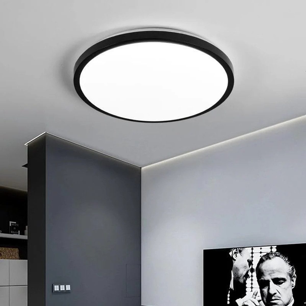 Riserva LED Deckenleuchte LED Deckenleuchte 24W Schwarz Rund IP65 Feuchtraum 28.5cm, LED wechselbar