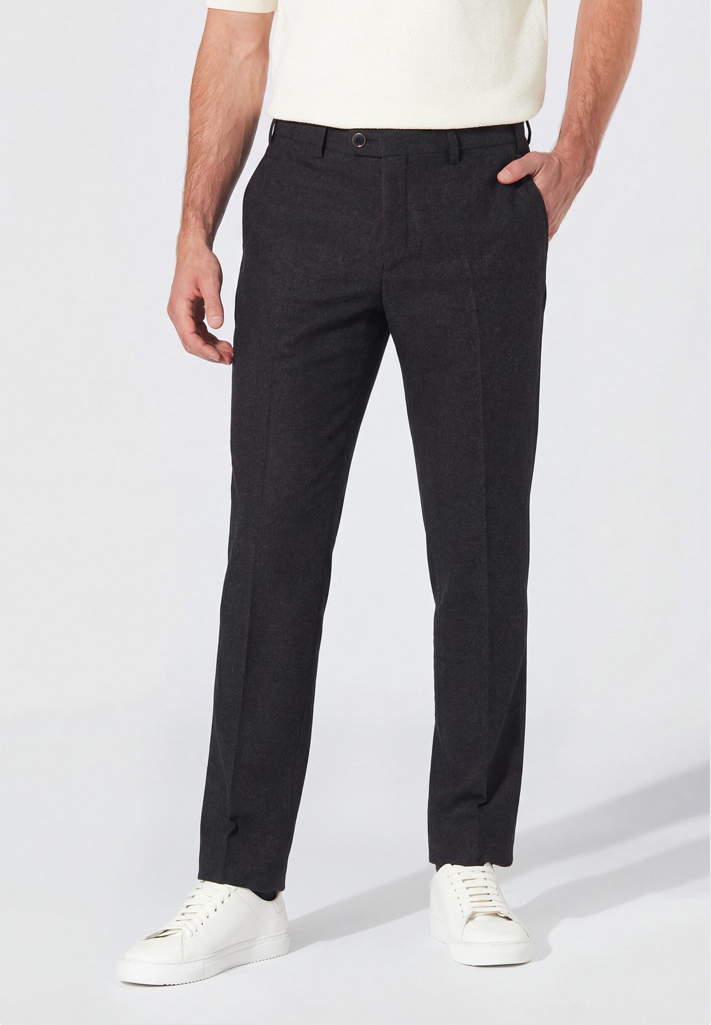 Hiltl Anzughose Tilo I Wollhose Herren Slim Fit Tweed Stretch, grau, 48 Hose aus Schurwolle mit Stretch, elegante Hose für Büro und Freizeit