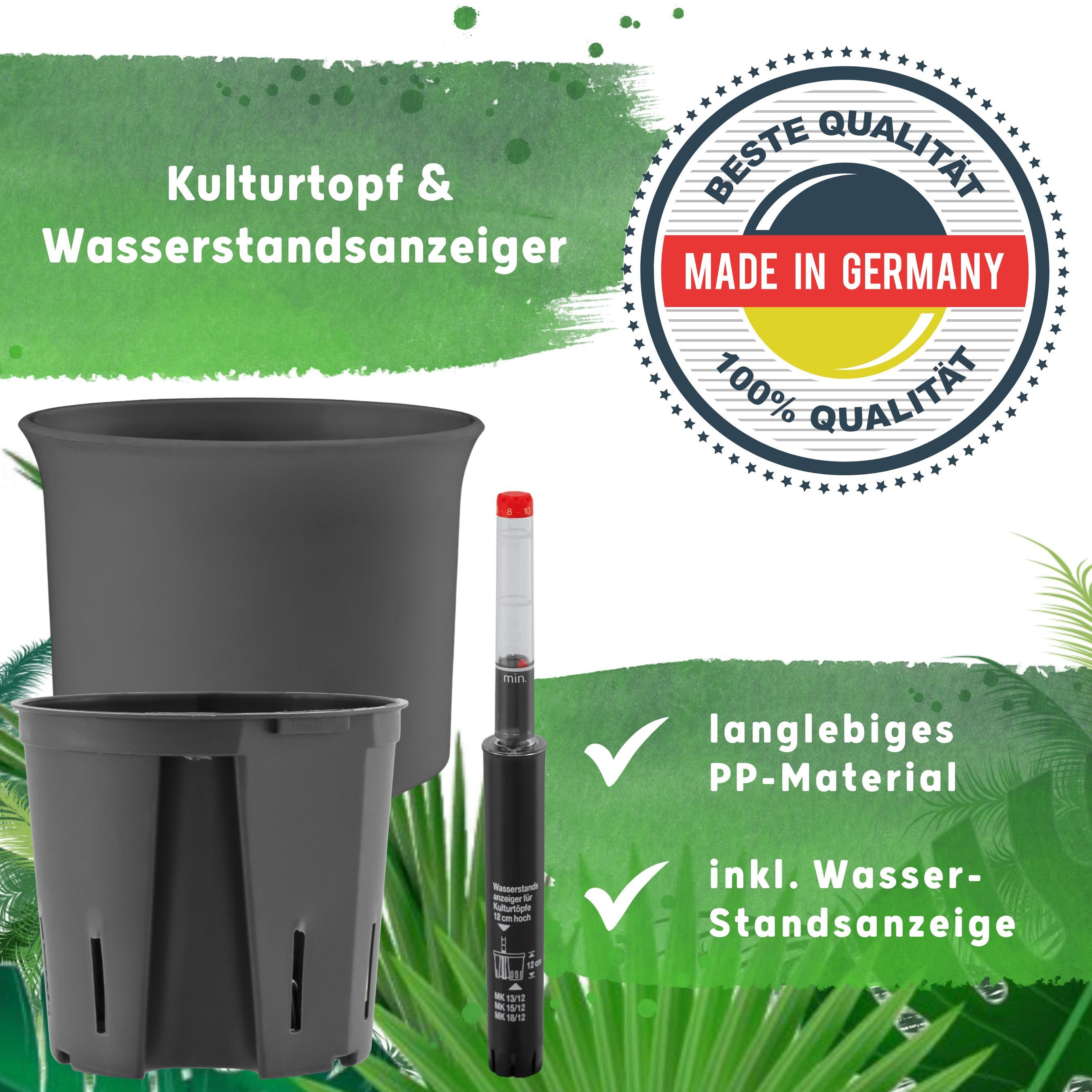 LENI Blumentopf Atlas Übertopf Kunststoff matt Pflanztopf (Starter-Set, mit Hydrokulturtopf und Gießanzeiger), Wasserdichtes Pflanzgefäß – Bild 2 von 5