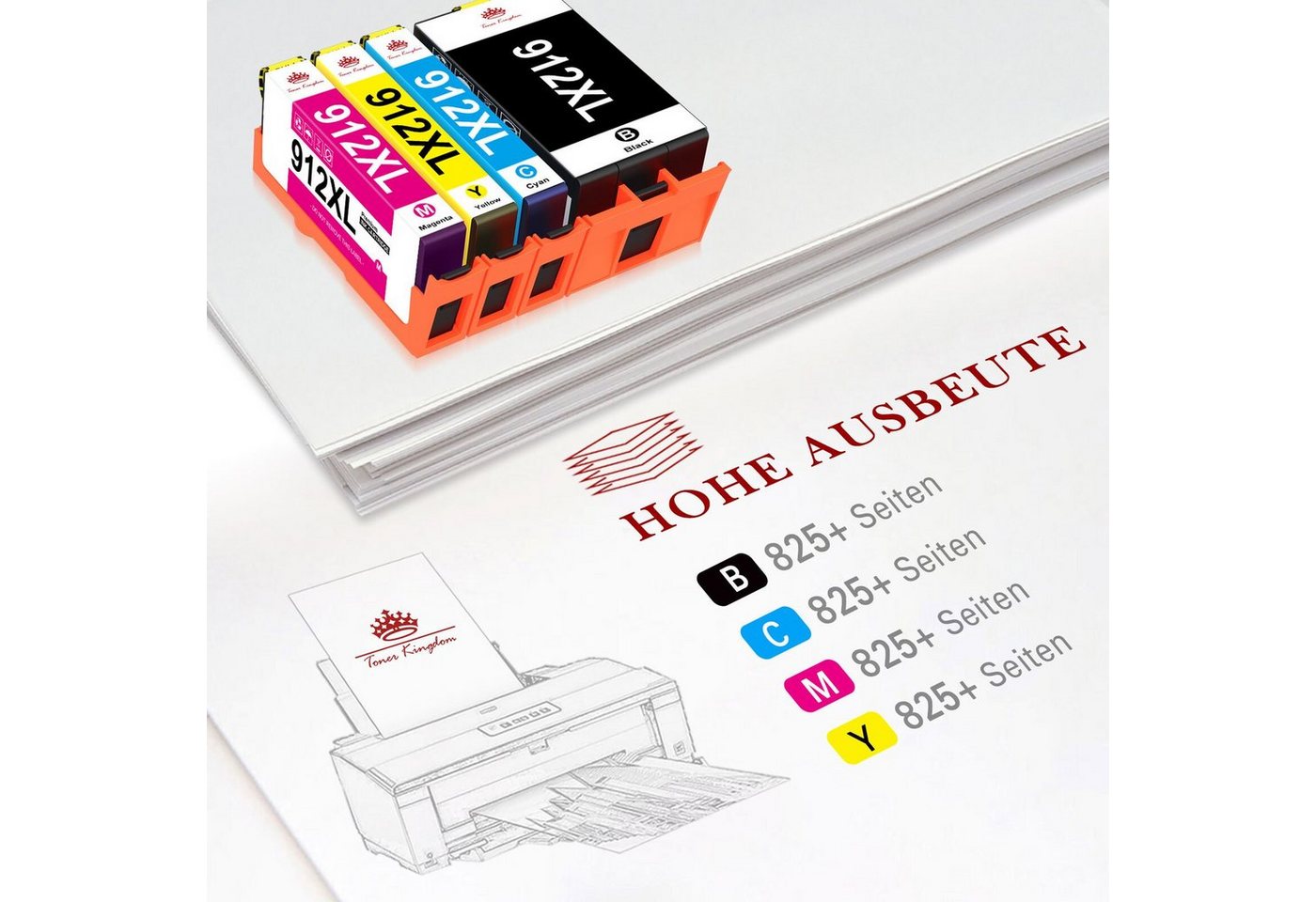 Thumbnail - Toner Kingdom 4er Multipack für HP 912 912 XL 912XL Tintenpatrone (OfficeJet Pro 8020 8022 8023 8024 8025, OfficeJet 801...