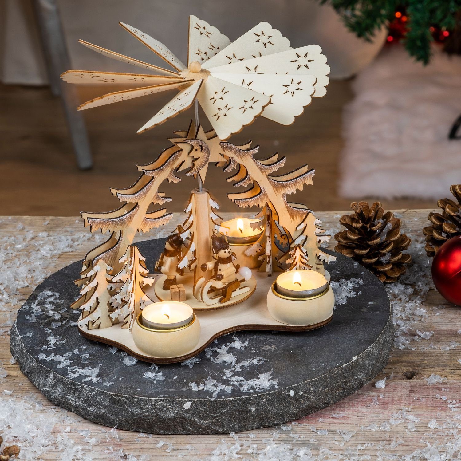 Gravidus Weihnachtspyramide Weihnachtspyramide Pyramide aus Holz mit 4 Teelichthaltern