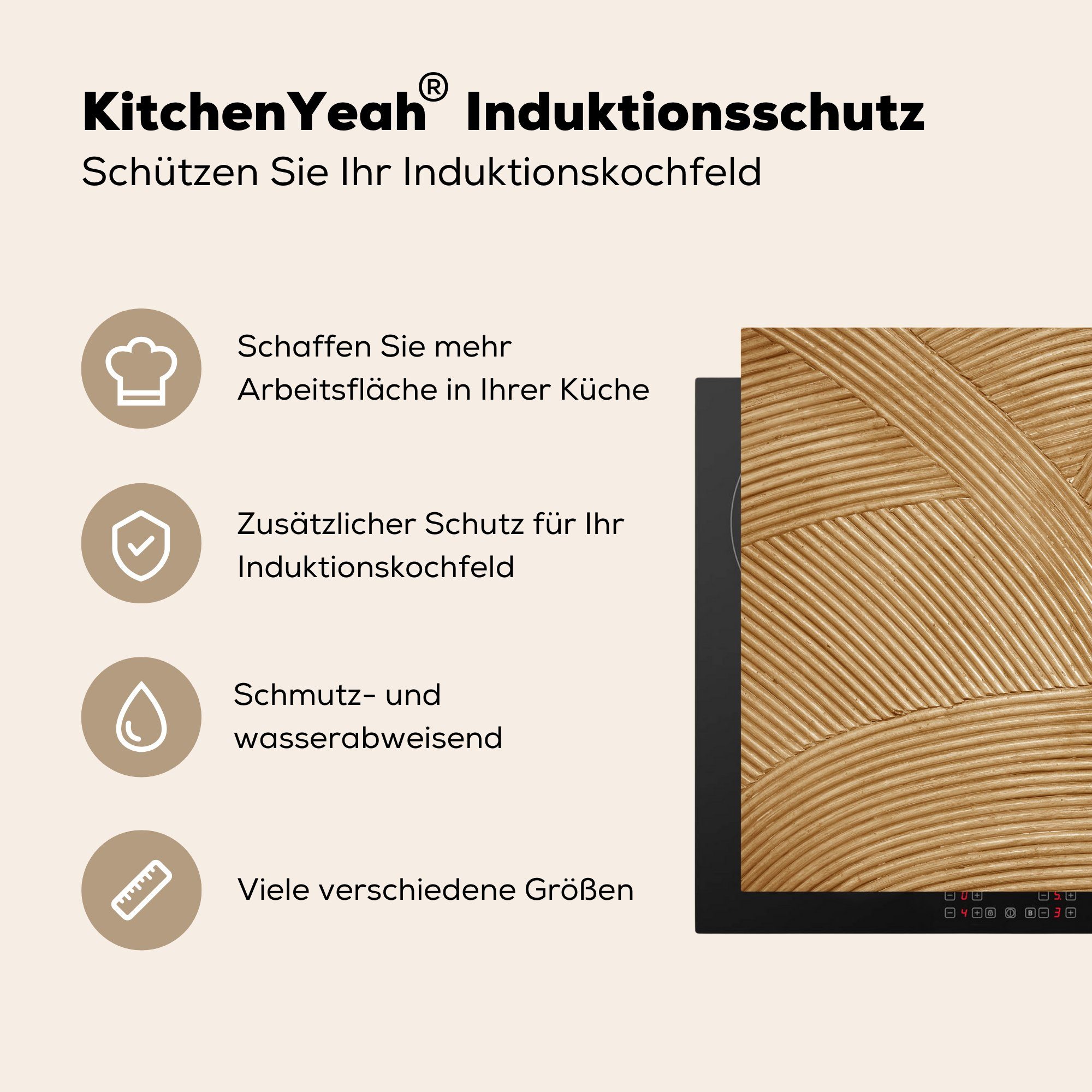 Natur für - Induktionskochfeld Struktur Dekoration (1 - 58x51 Kunst tlg), Küchen MuchoWow - Herdblende-/Abdeckplatte cm, Rattan, Induktionsherd, Vinyl,