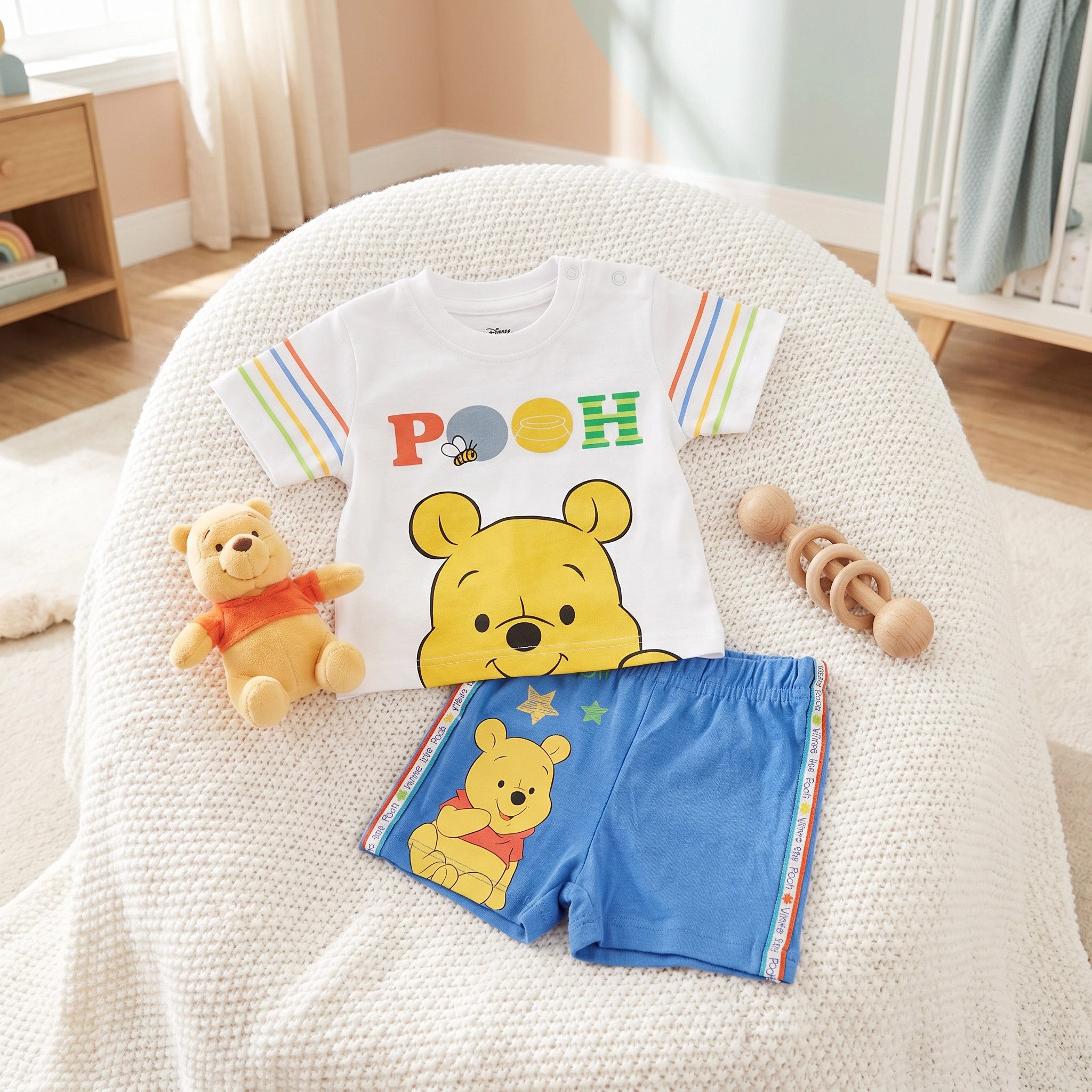 Disney Kurzarmwickelbody Winnie der Pooh Baby Sommerset T-Shirt plus Shorts Gr. 62 bis 86