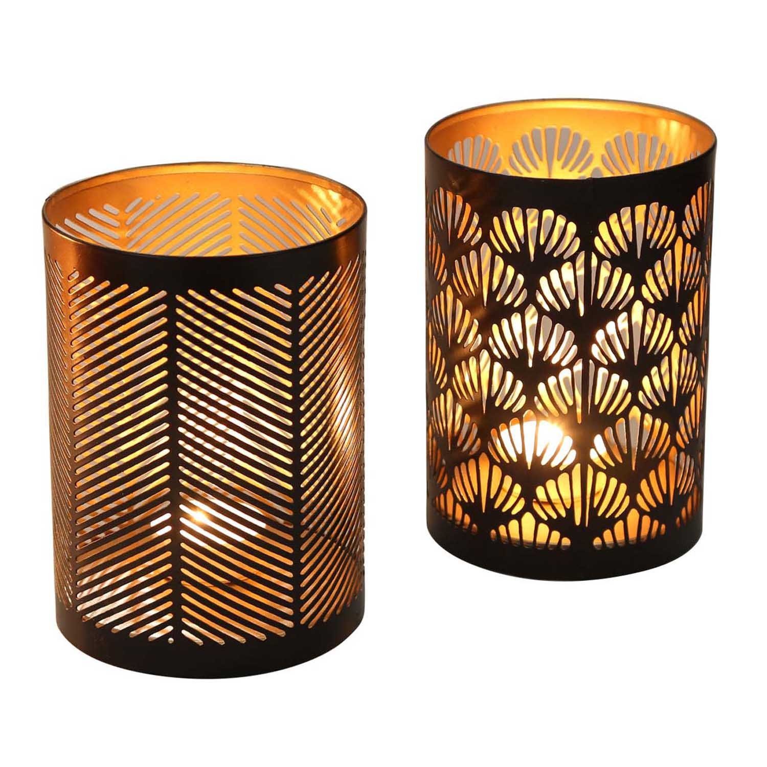 Casa Moro Teelichthalter Orientalisches Windlicht Lucca 2er Set rund Gold Schwarz (Marokkanische Teelichthalter wie aus 1001 Nacht), Tisch Deko Wohn Ostern Muttertag Dekoration IRL90
